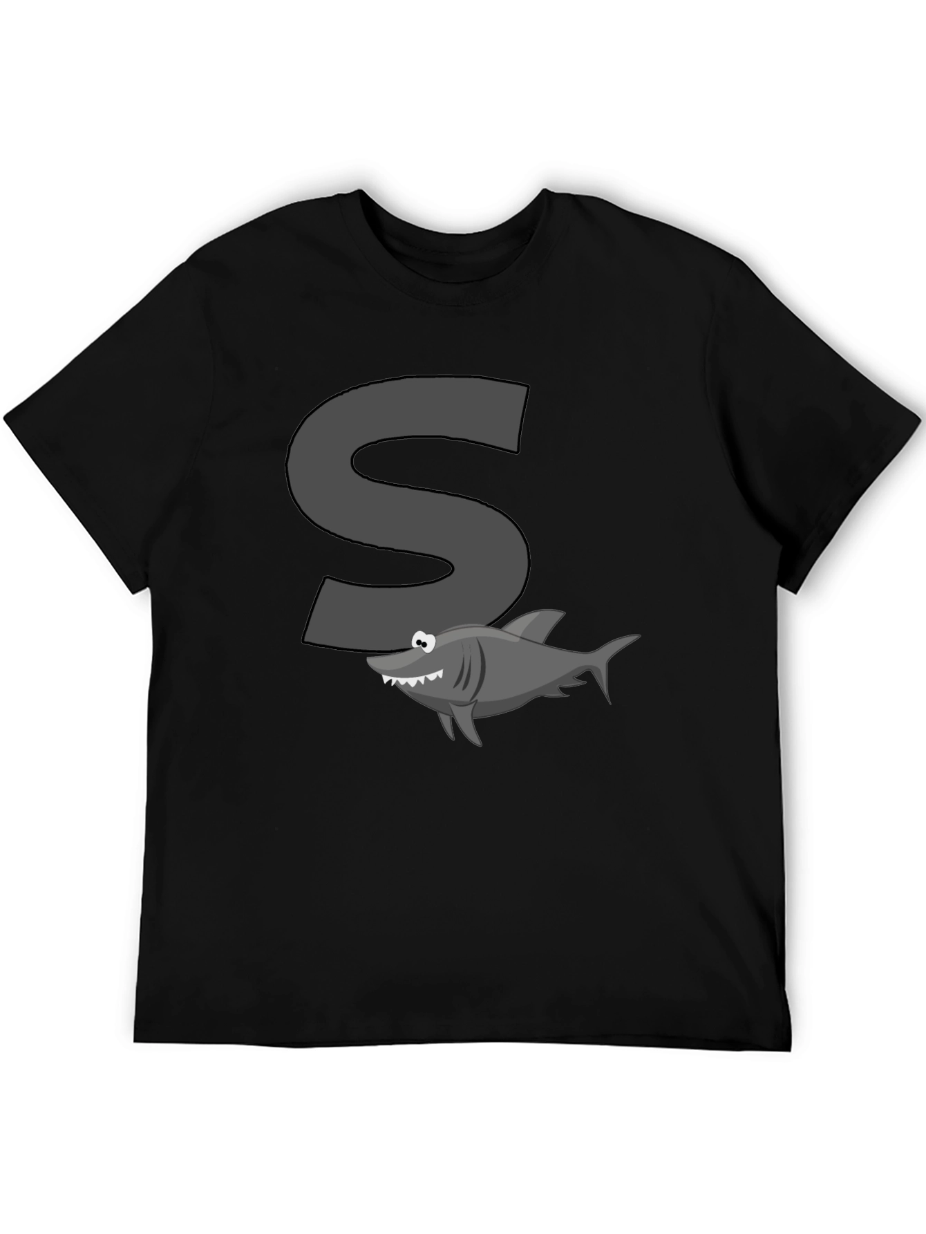 Shark S Letter Cartoon Black T-Shirt