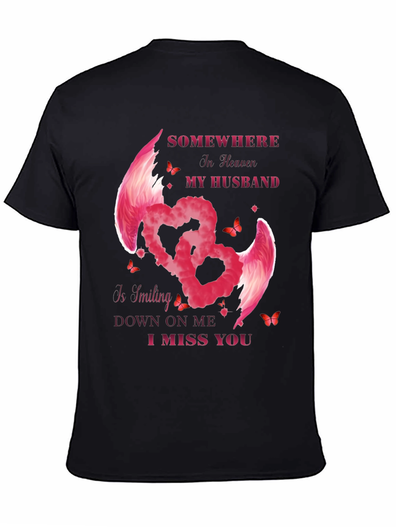 Husband Memorial T-Shirt - Angel Wings Heart Design