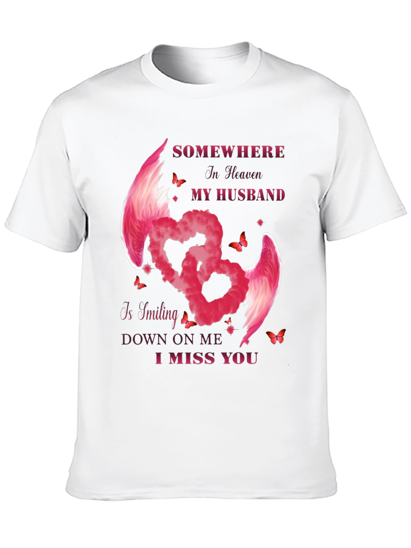 Husband Memorial T-Shirt - Angel Wings Heart Design