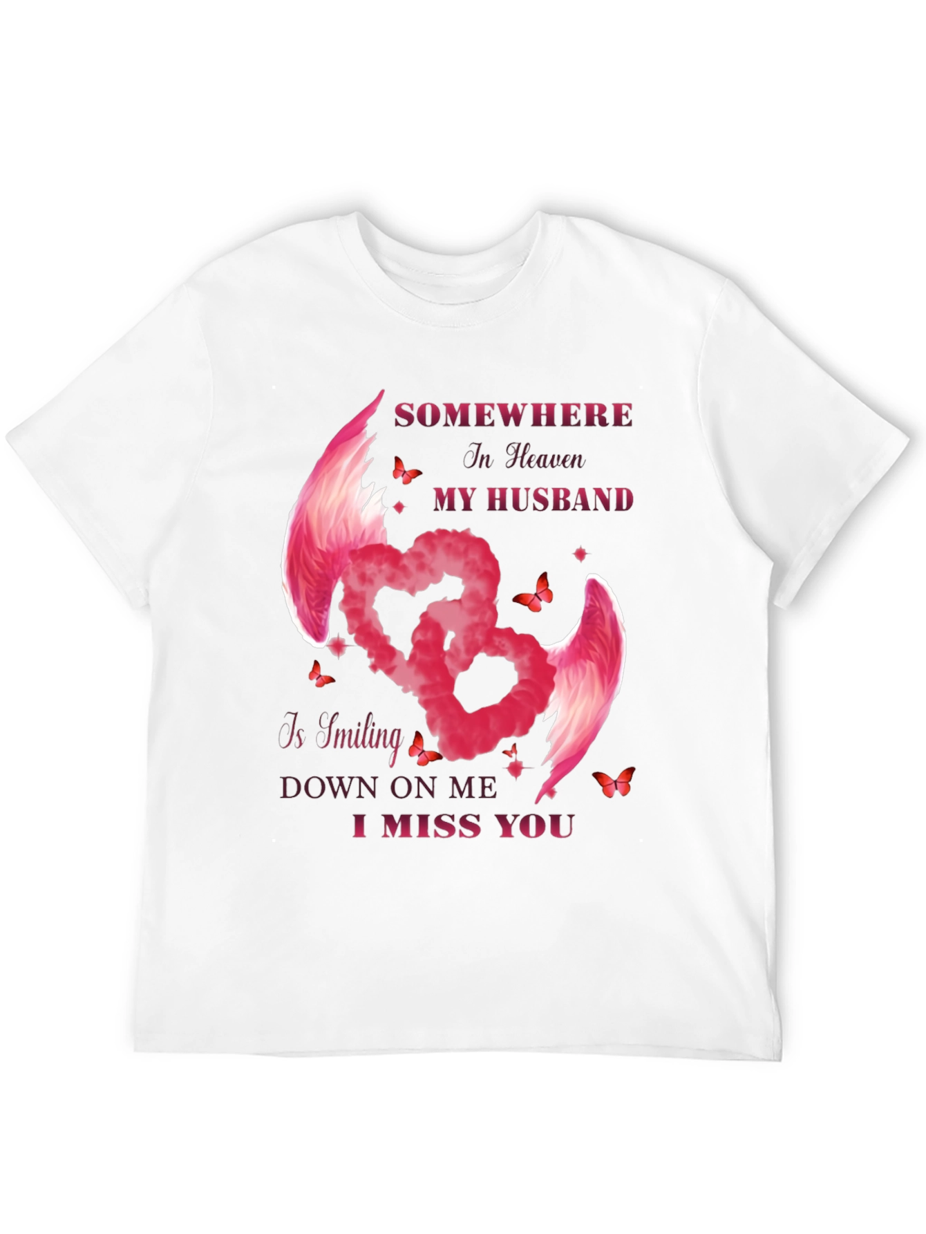 Husband Memorial T-Shirt - Angel Wings Heart Design