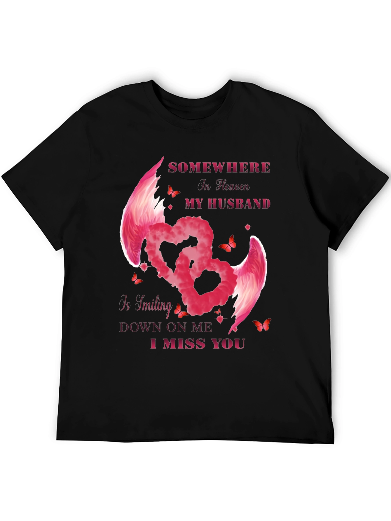 Husband Memorial T-Shirt - Angel Wings Heart Design