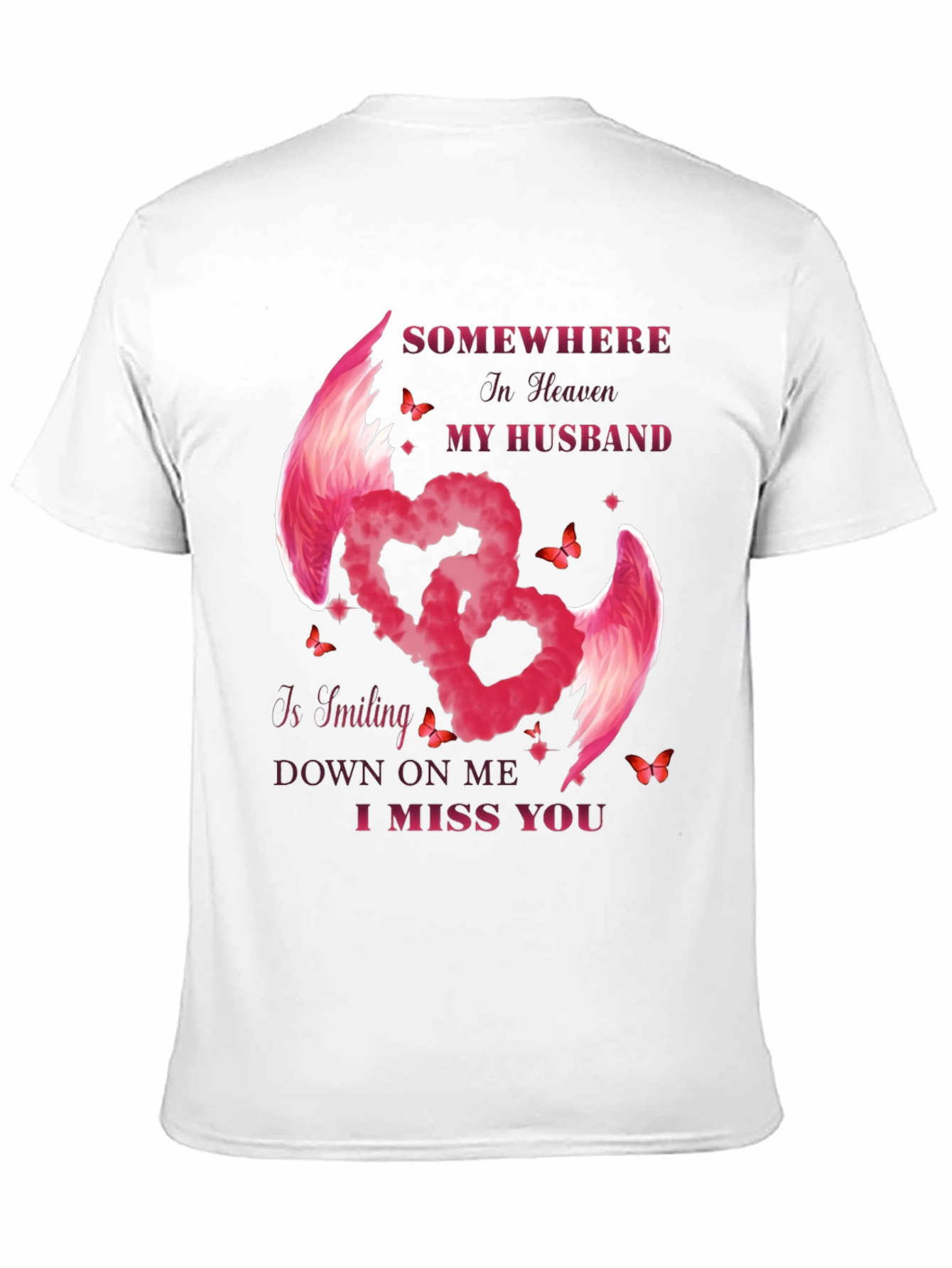 Husband Memorial T-Shirt - Angel Wings Heart Design