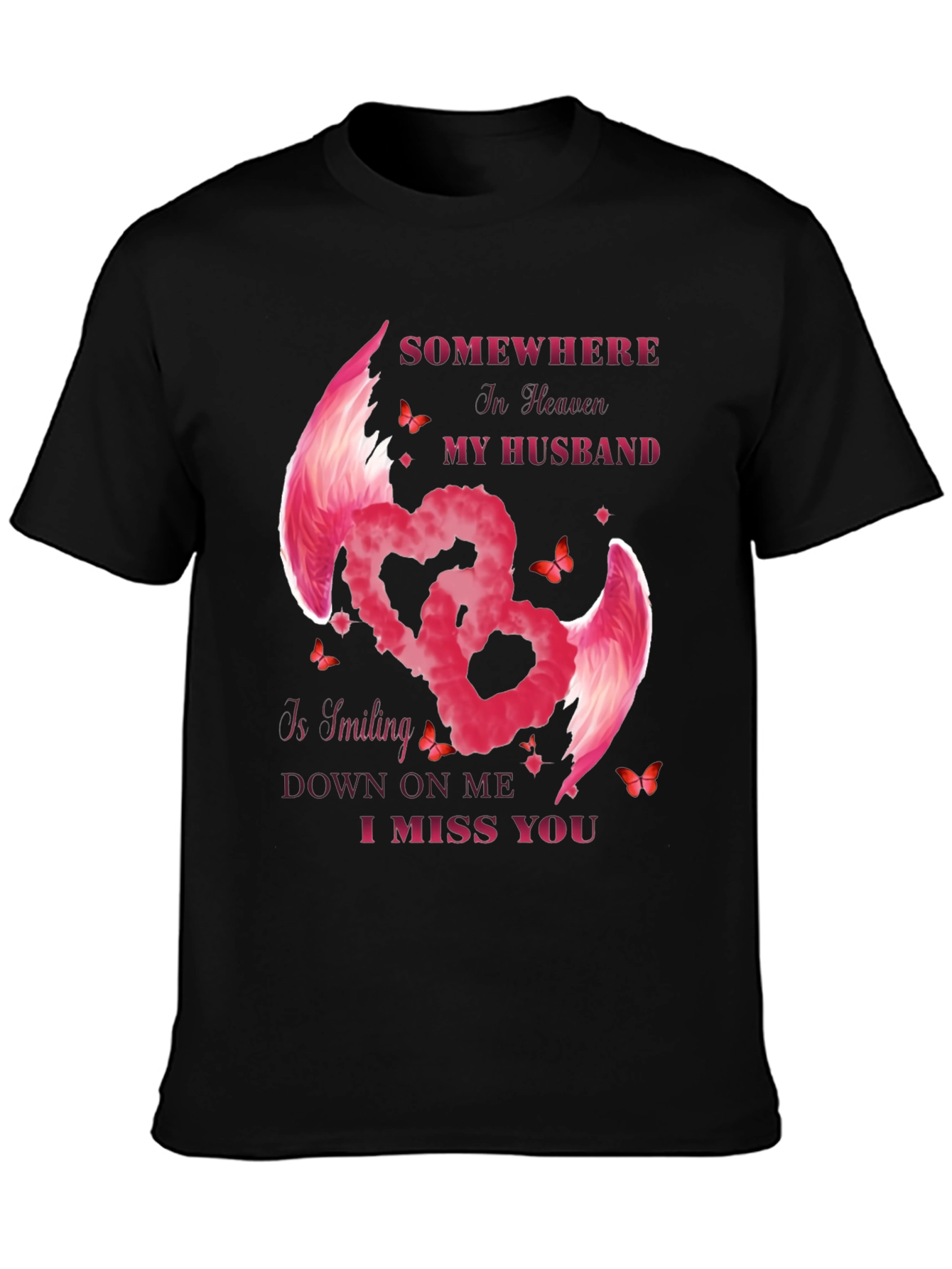 Husband Memorial T-Shirt - Angel Wings Heart Design