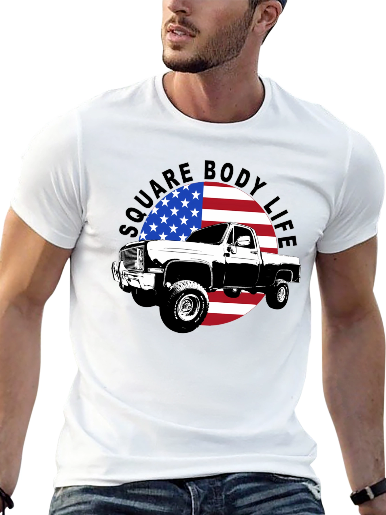 Square Body Life T-Shirt - American Flag Design