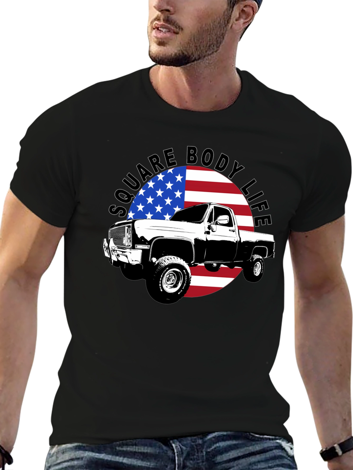 Square Body Life T-Shirt - American Flag Design