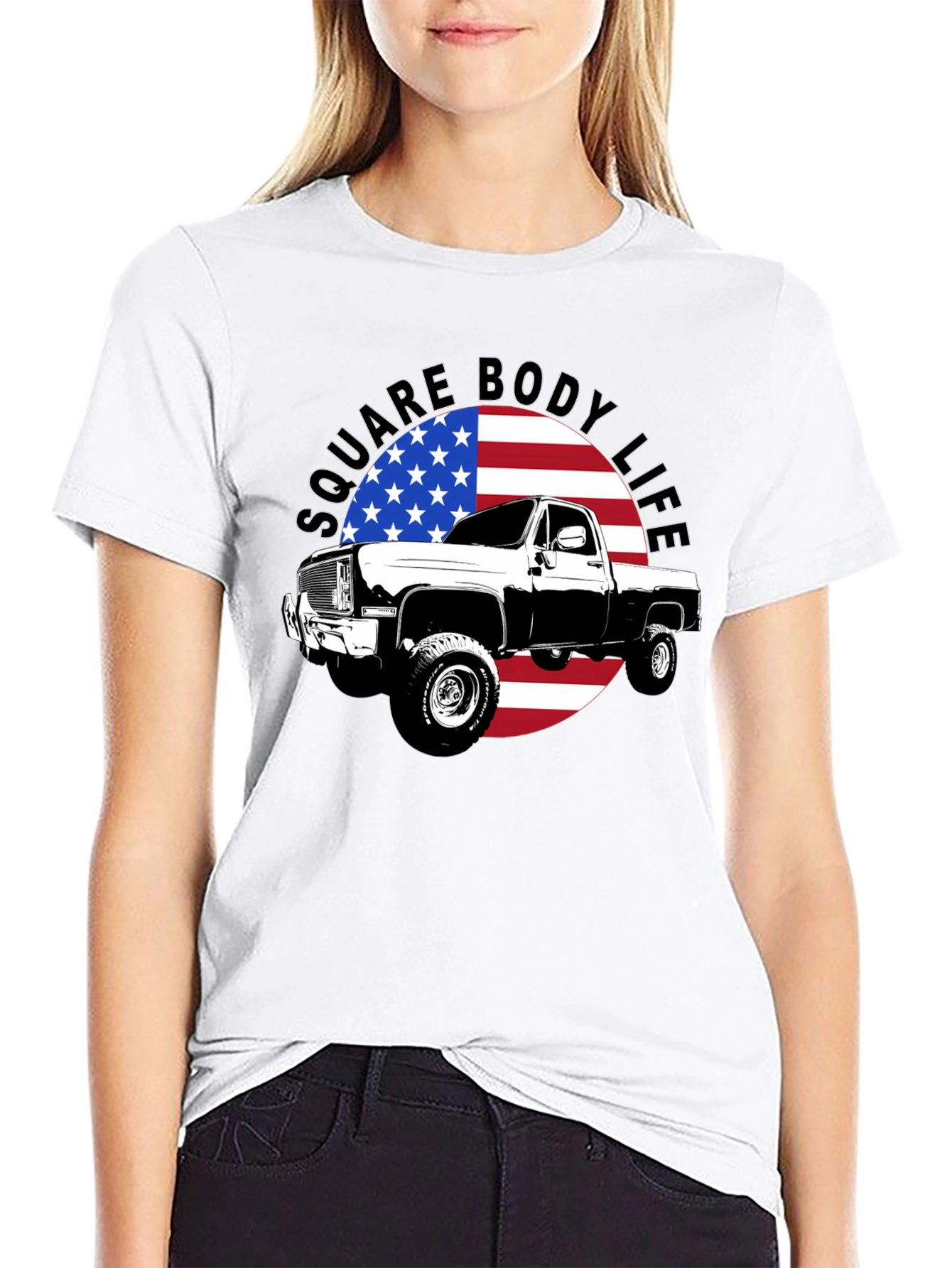 Square Body Life T-Shirt - American Flag Design