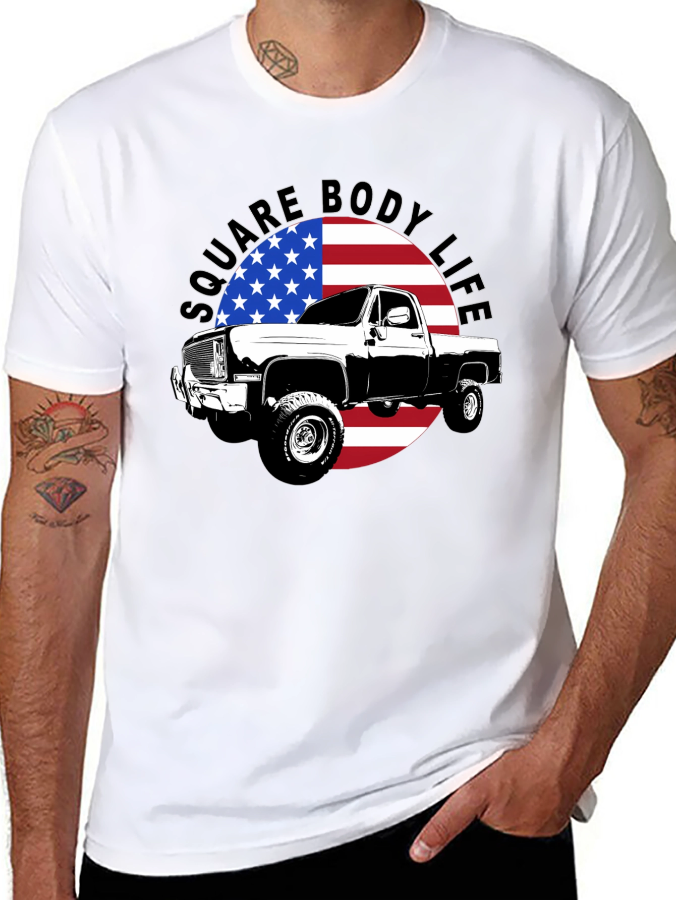 Square Body Life T-Shirt - American Flag Design