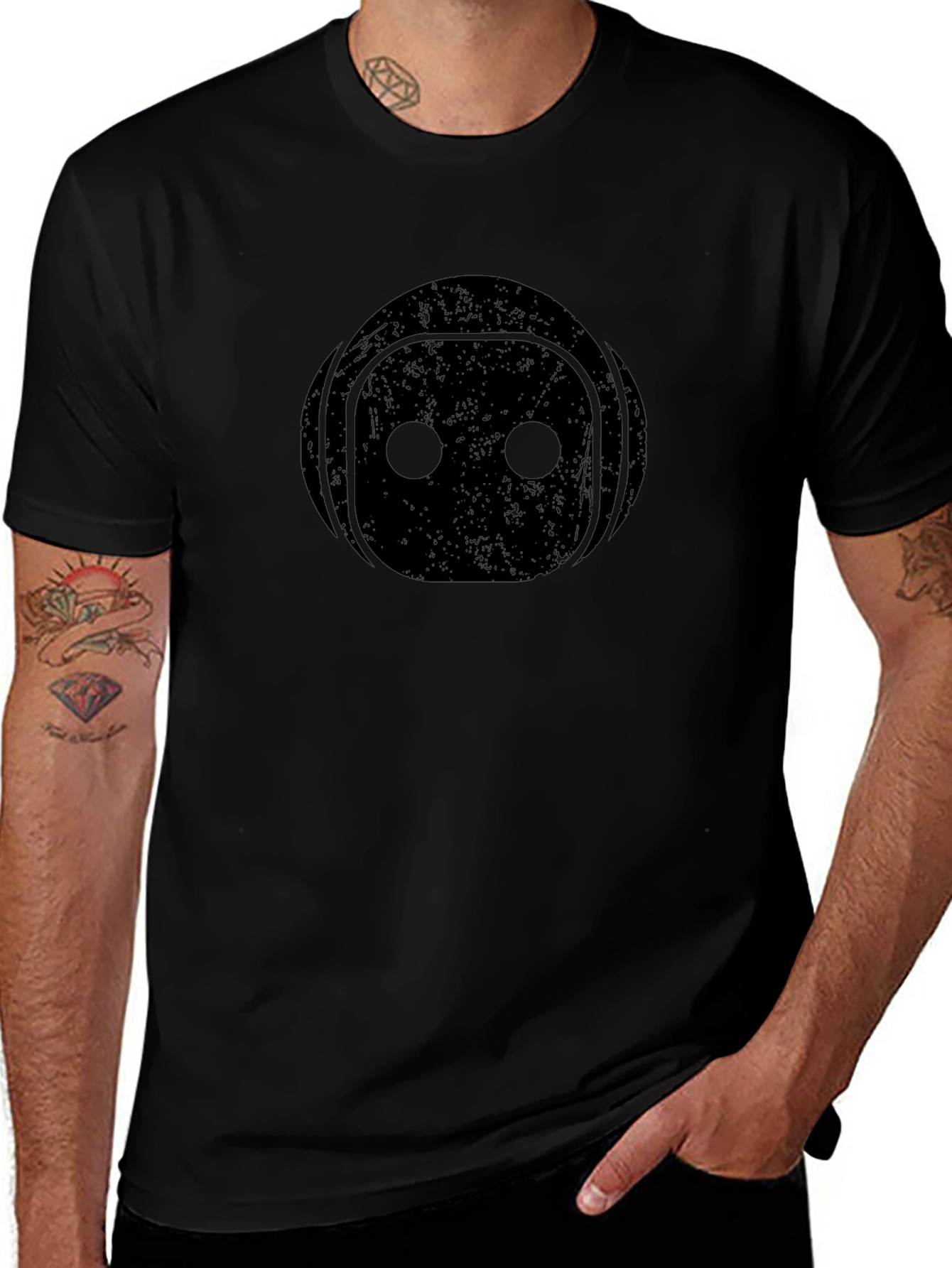 Retro Robot Face Black T-Shirt