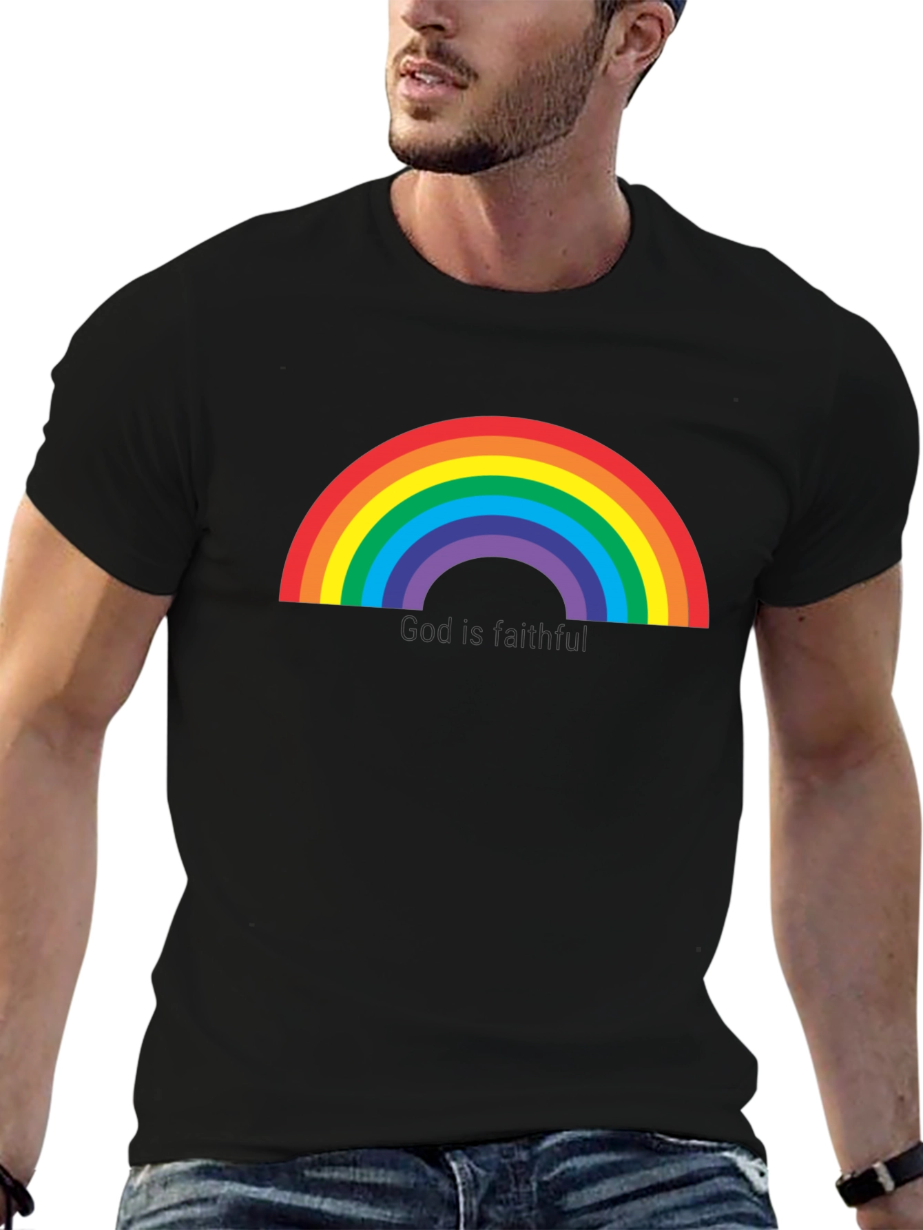 Rainbow Graphic Tee - God is Faithful