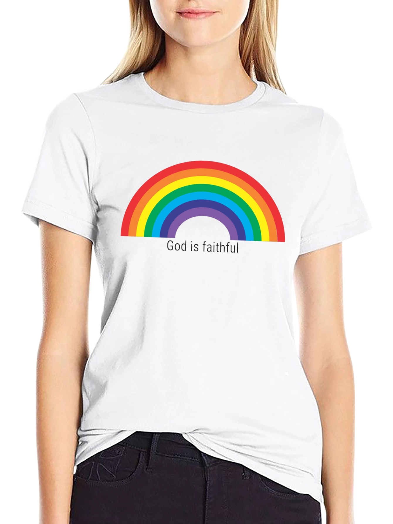 Rainbow Graphic Tee - God is Faithful