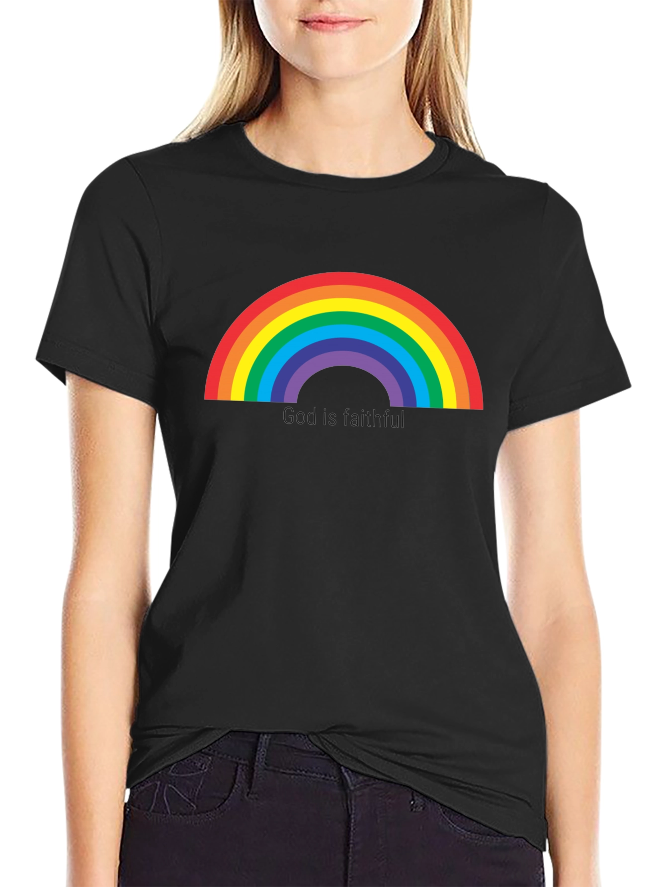 Rainbow Graphic Tee - God is Faithful