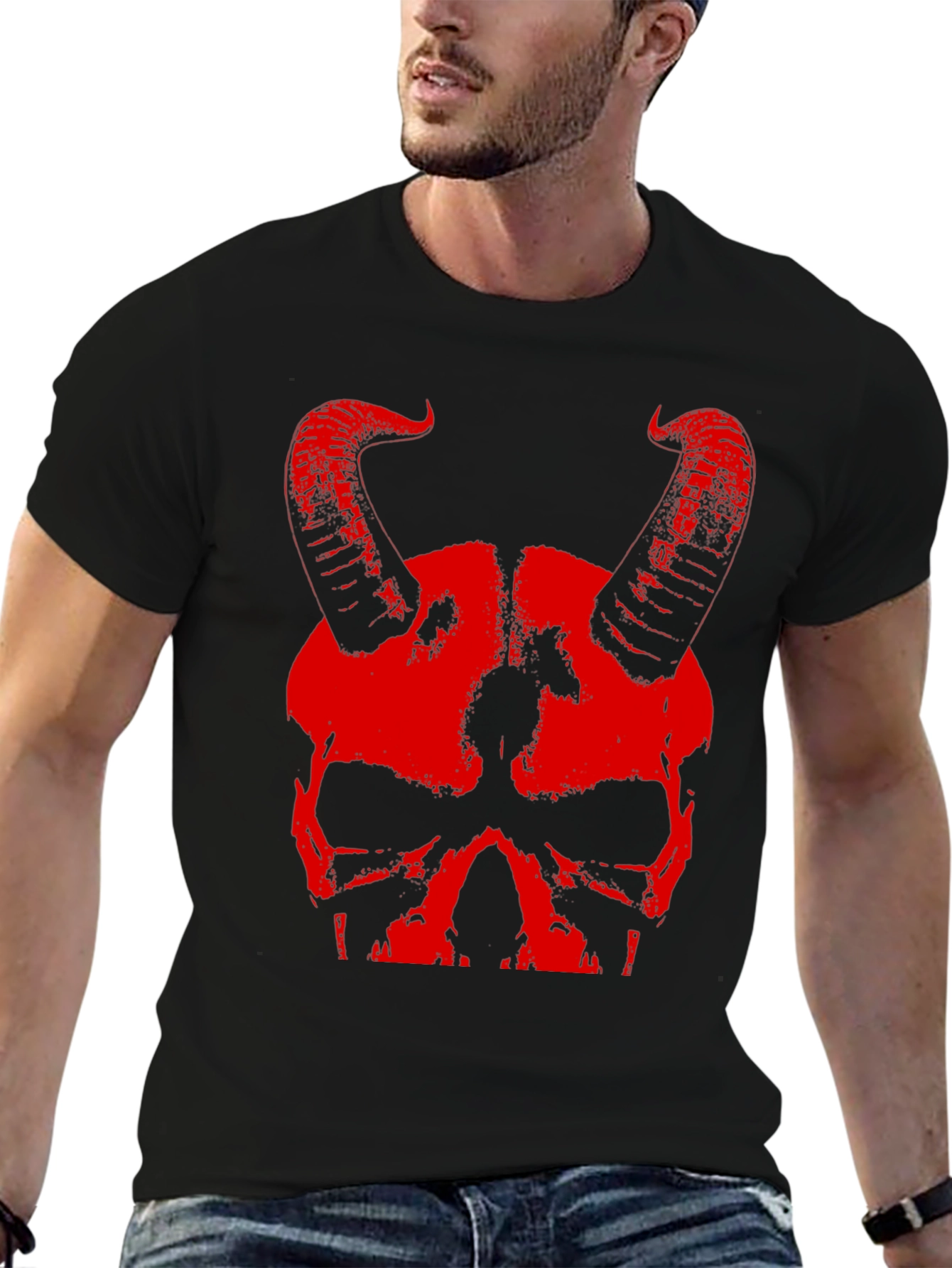 Skull & Horns Graphic T-Shirt - Devilish Design