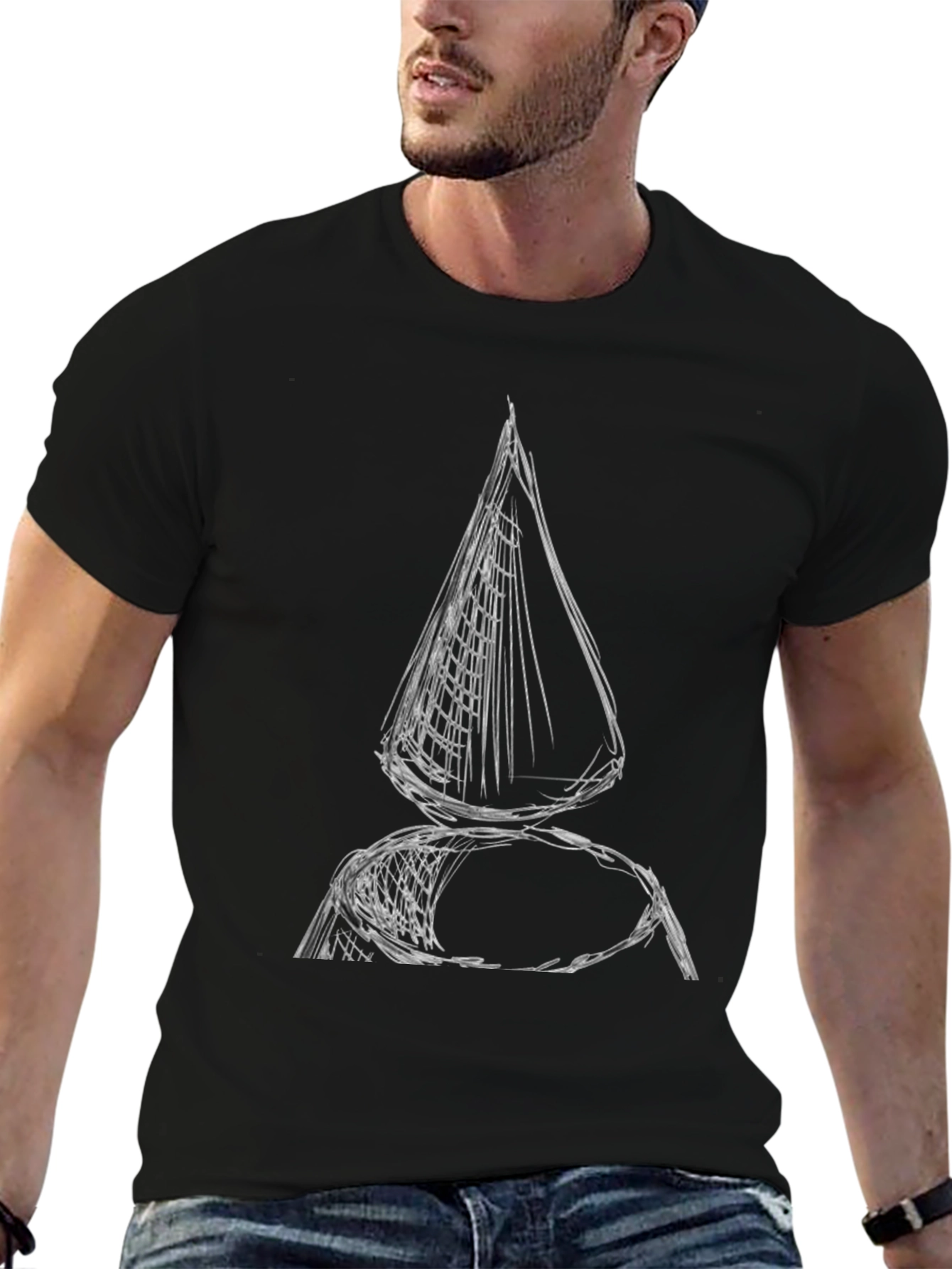 Abstract Sketch Black Cotton T-Shirt