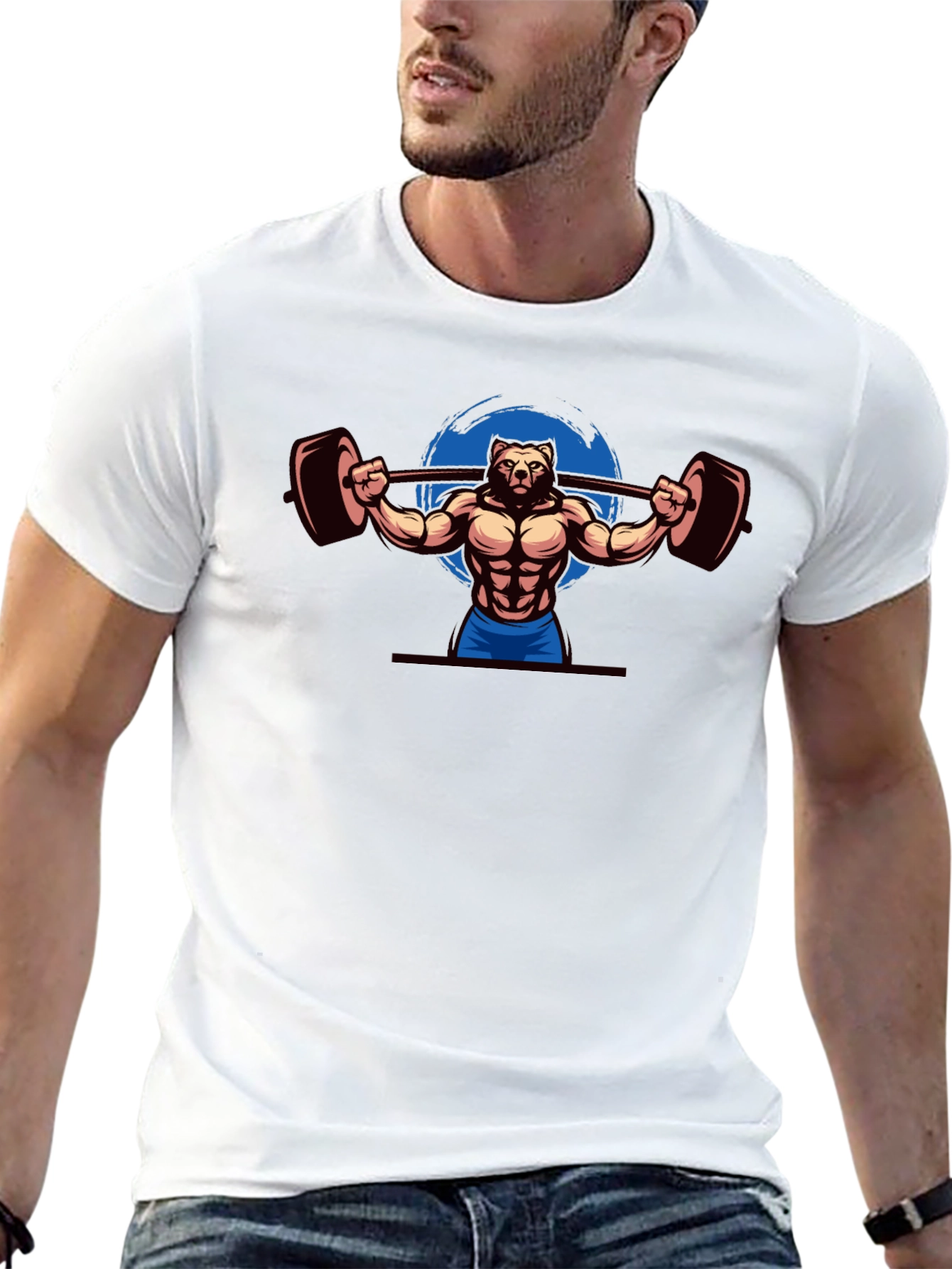 Bear Gym Black T-Shirt - Weightlifting Design