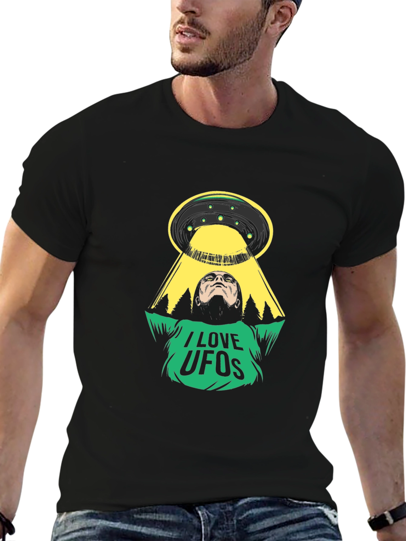 I Love UFOs Graphic Tee - Alien Abduction T-Shirt