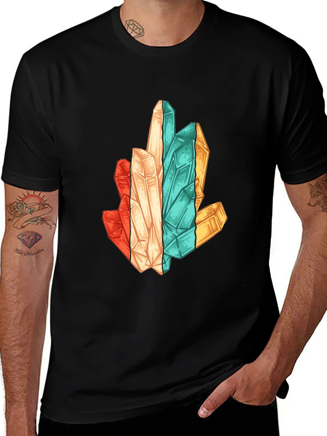Crystal Cluster Graphic Print Black T-Shirt