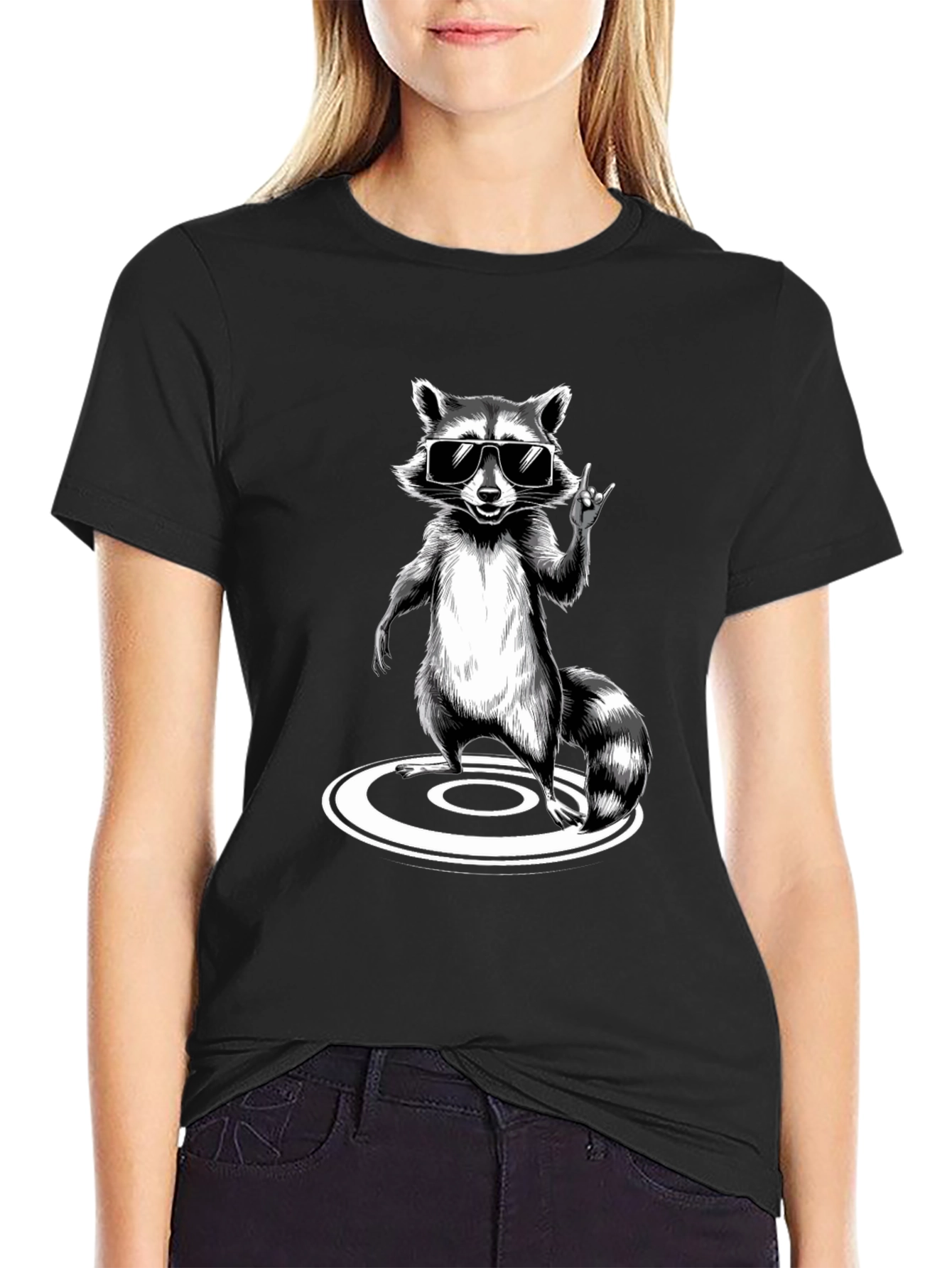 Cool Raccoon Graphic Tee - Black Cotton T-Shirt