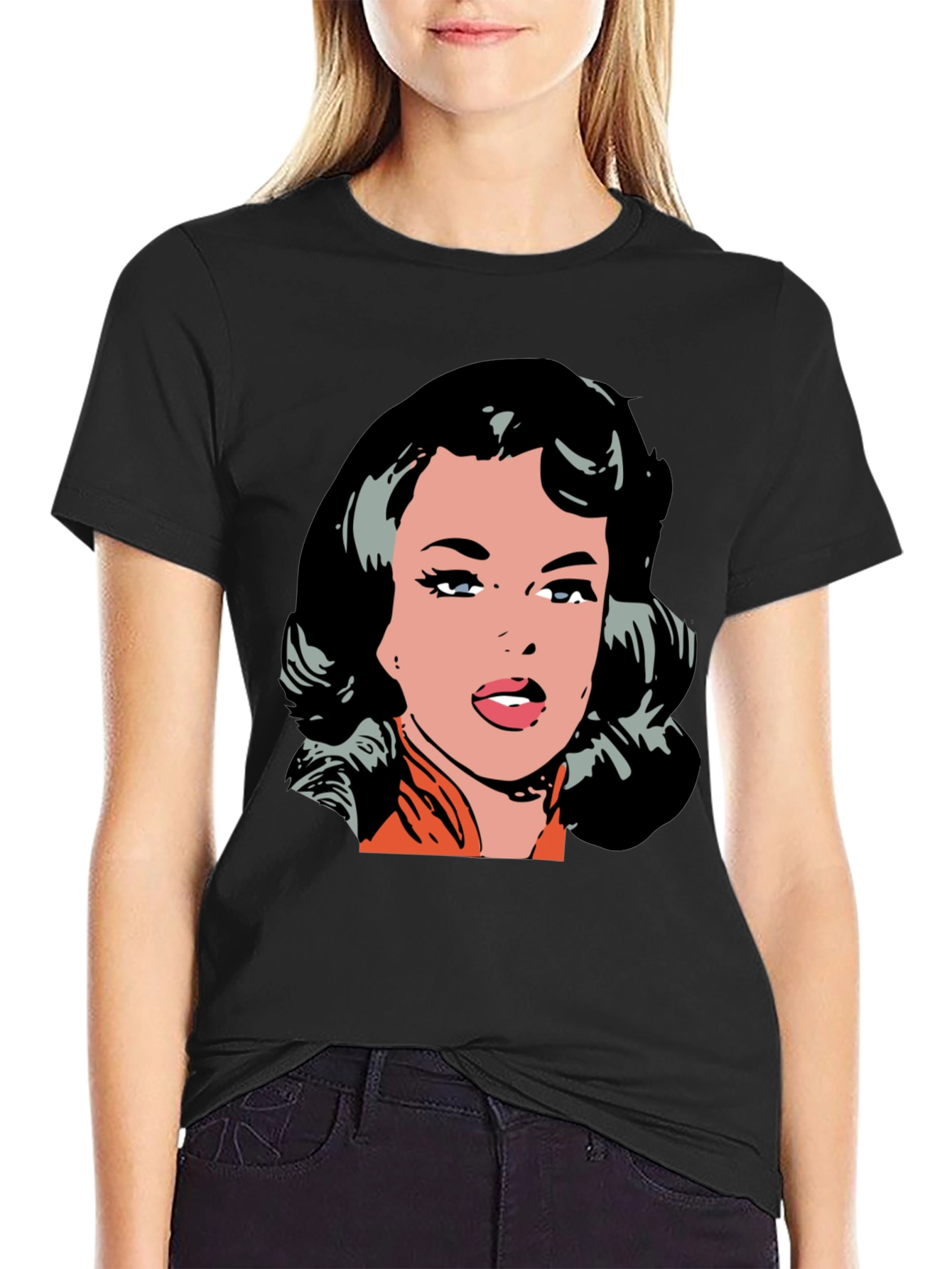 Retro Pop Art Woman Graphic Tee - Black