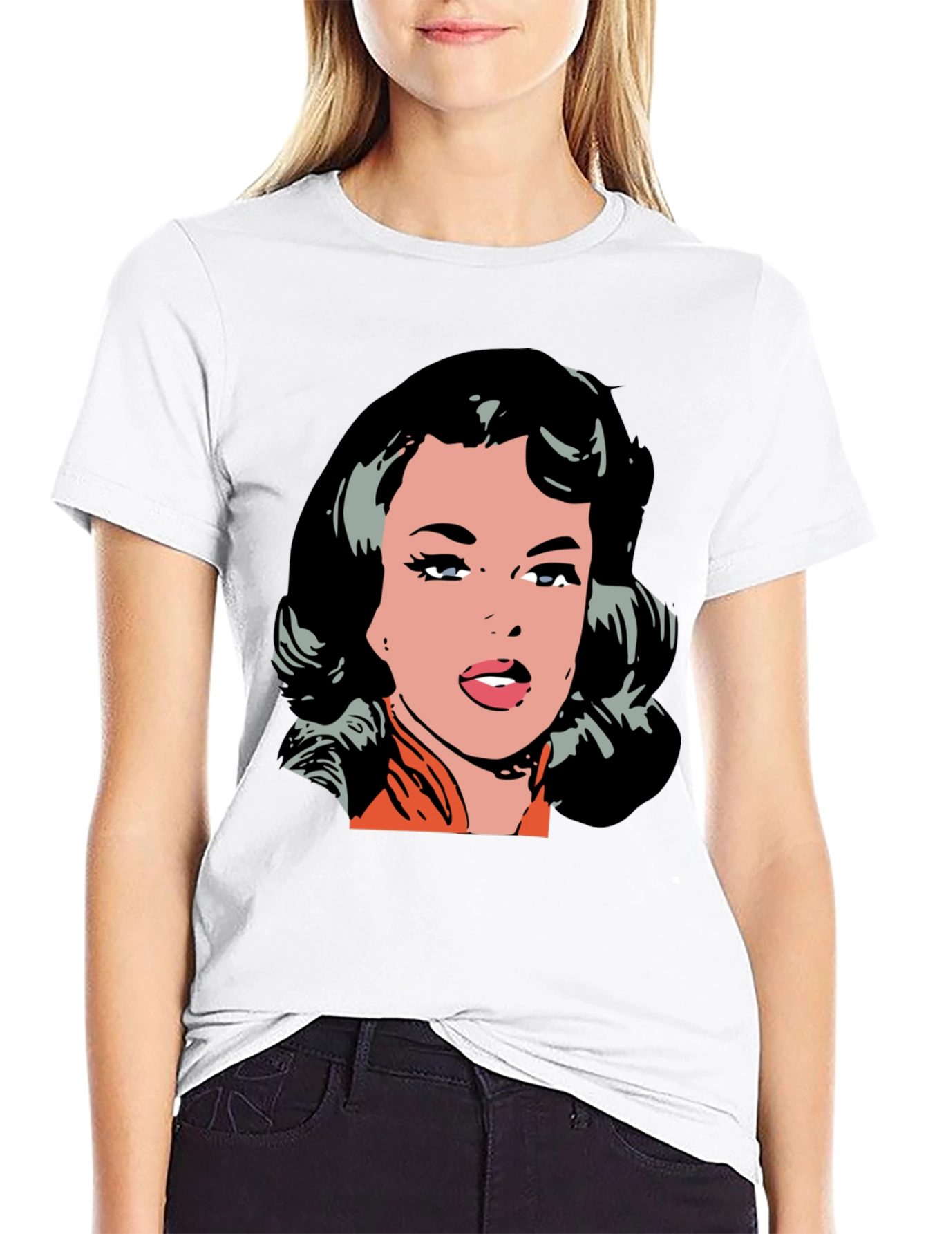 Retro Pop Art Woman Graphic Tee - Black