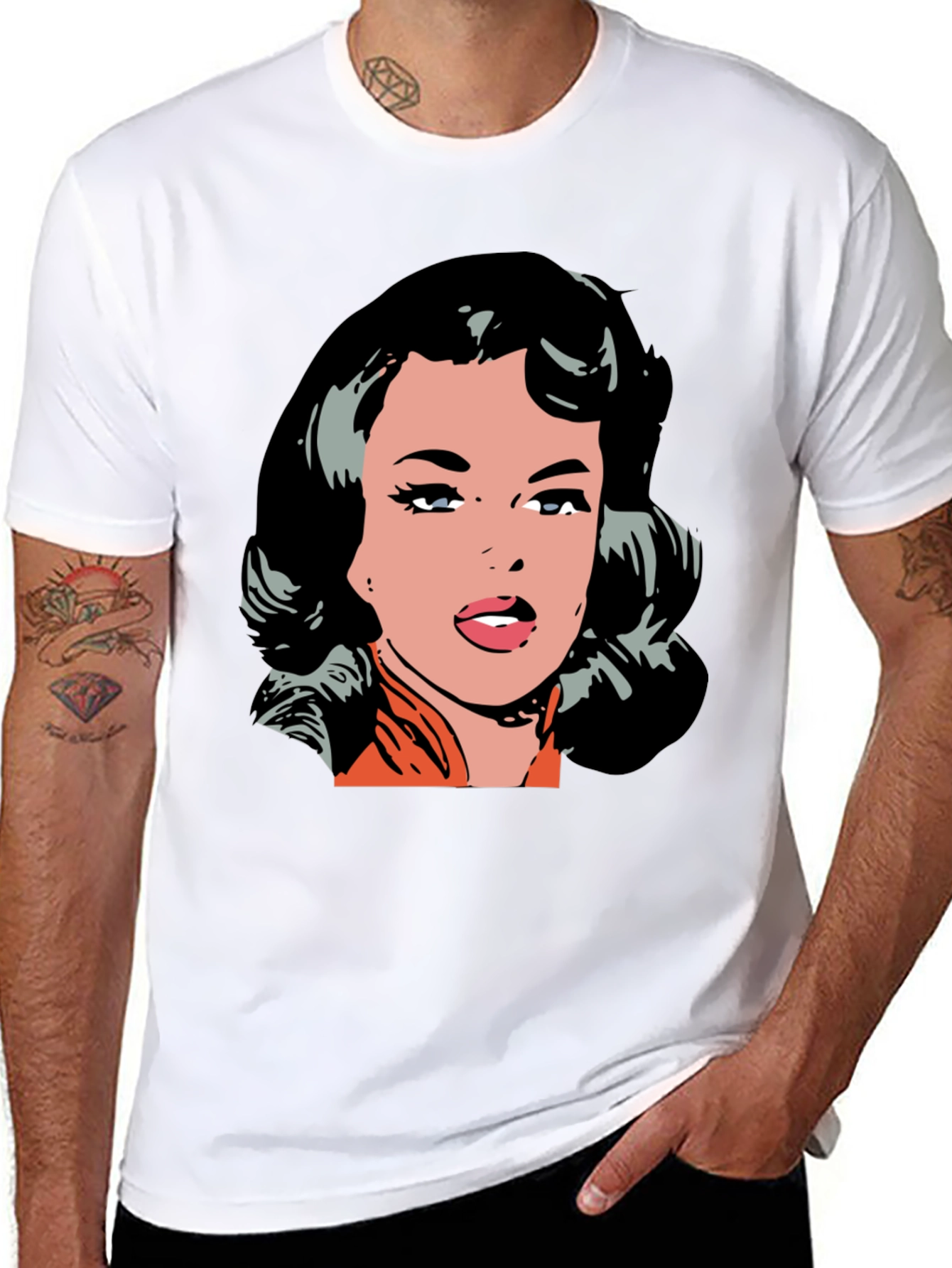 Retro Pop Art Woman Graphic Tee - Black