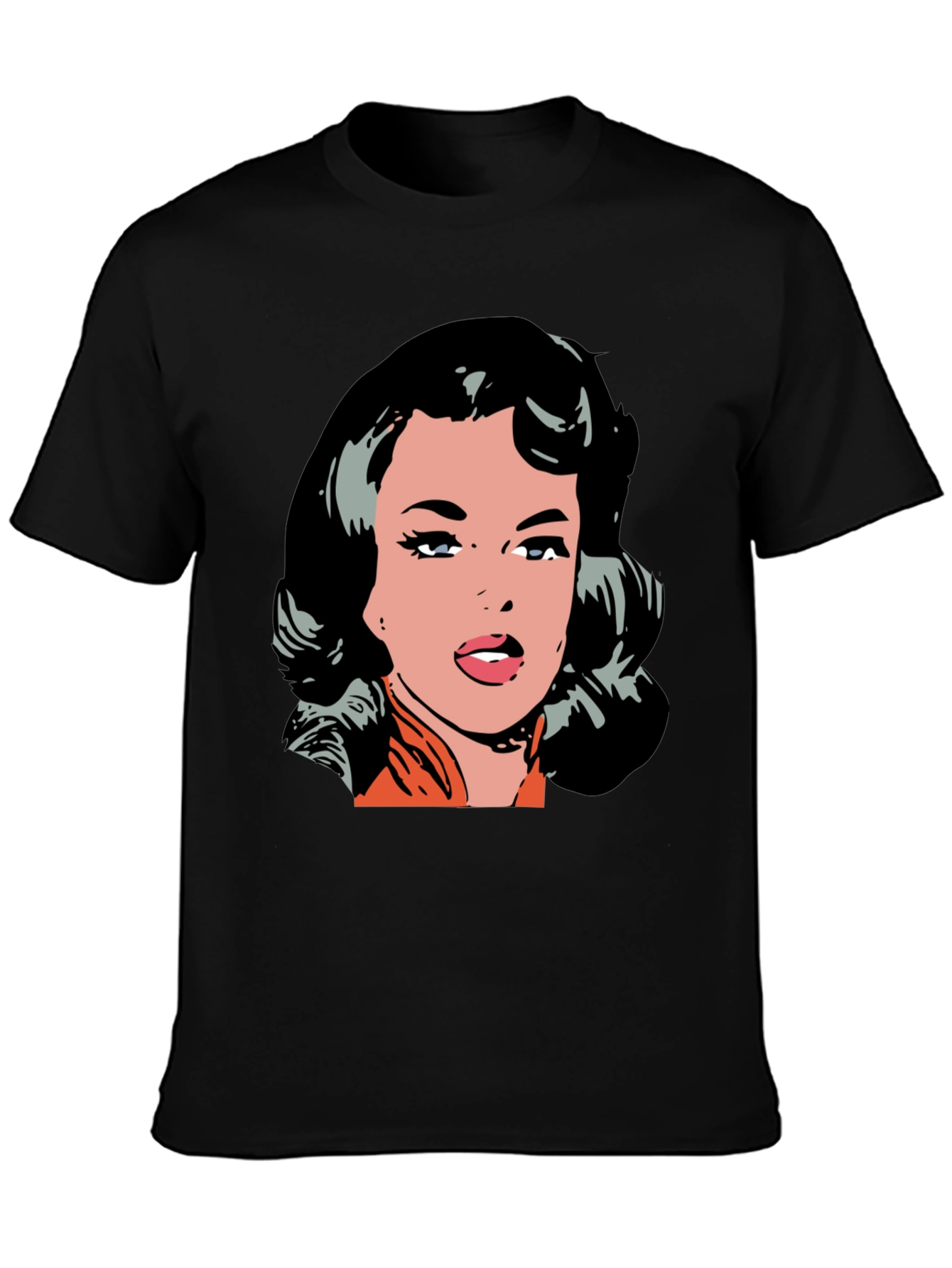 Retro Pop Art Woman Graphic Tee - Black