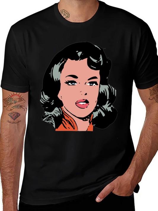 Retro Pop Art Woman Graphic Tee - Black