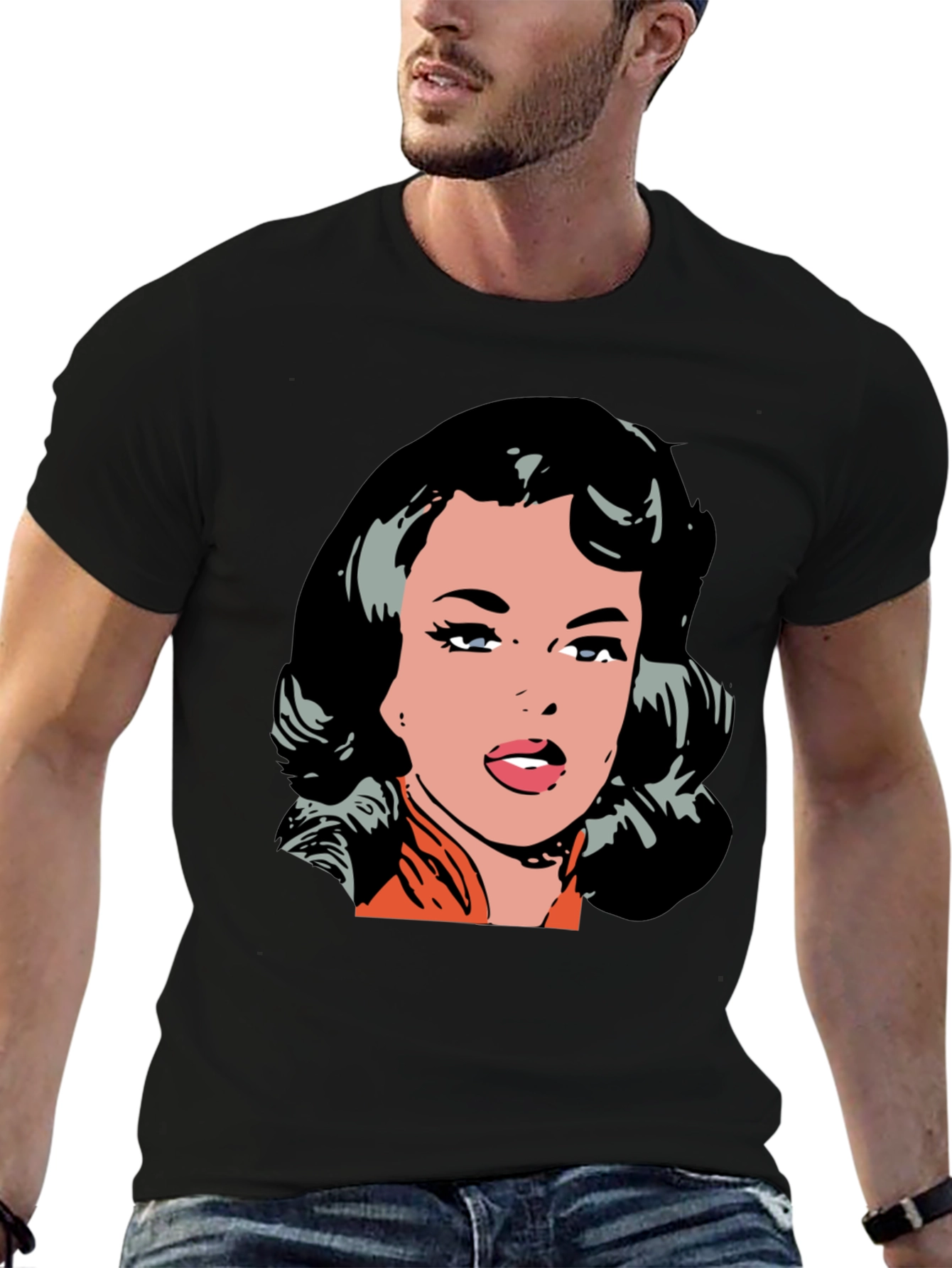 Retro Pop Art Woman Graphic Tee - Black