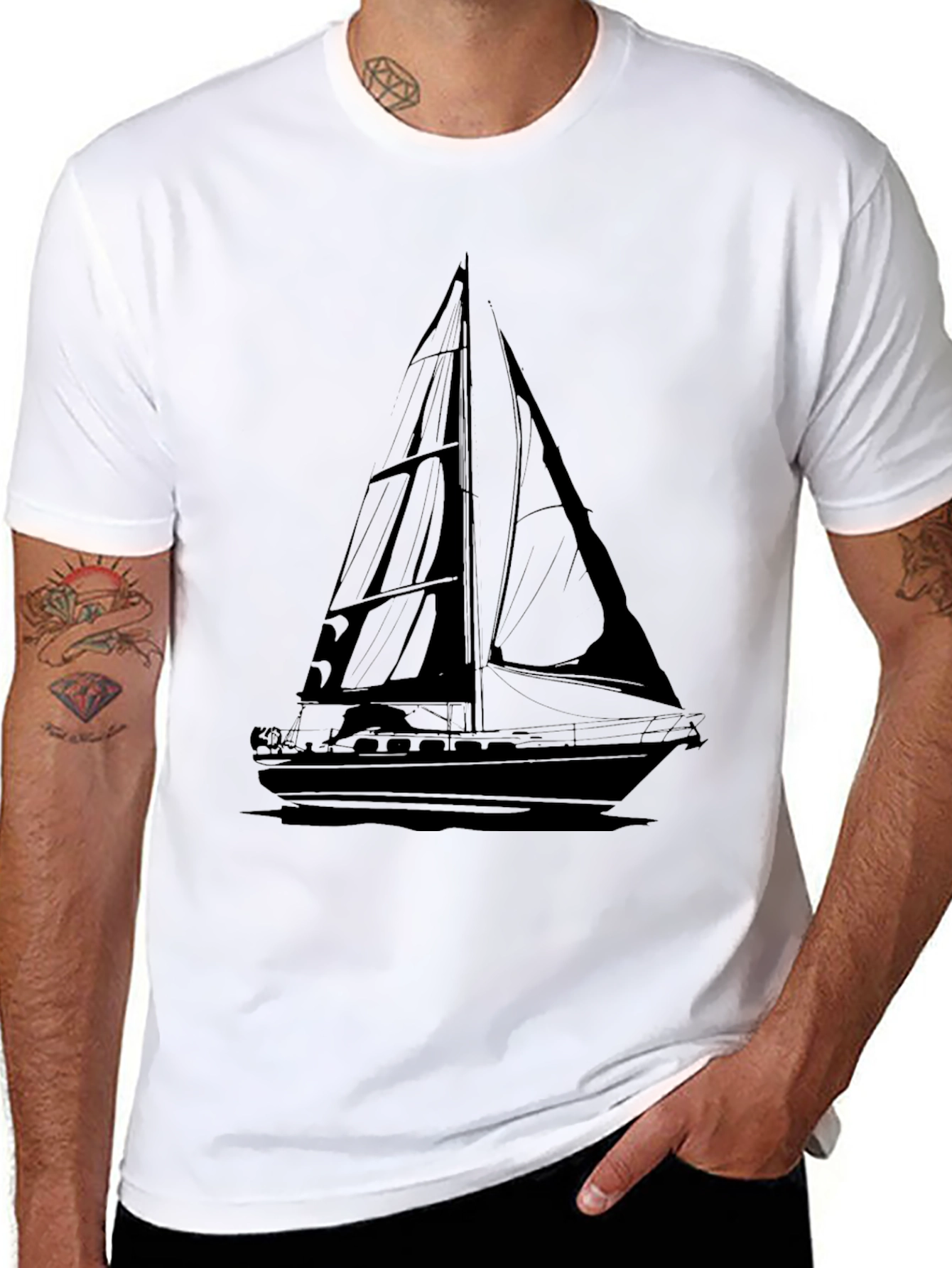 Mens Black Sailboat Graphic Tee