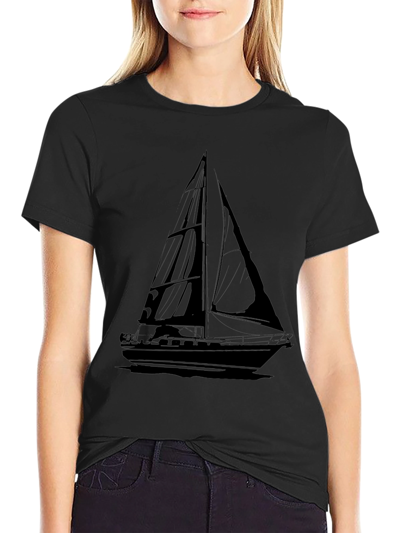 Mens Black Sailboat Graphic Tee