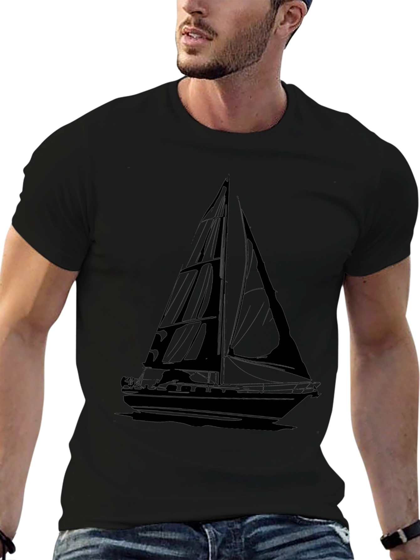 Mens Black Sailboat Graphic Tee