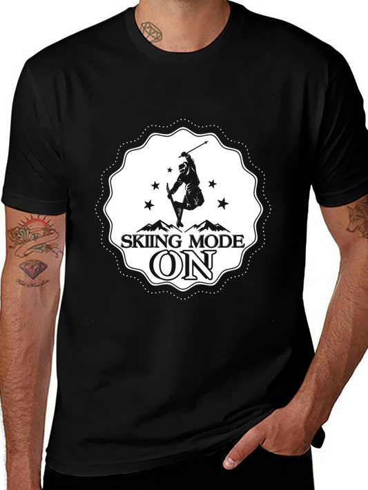 Skiing Mode ON Black Graphic Tee for Ski Enthusiasts