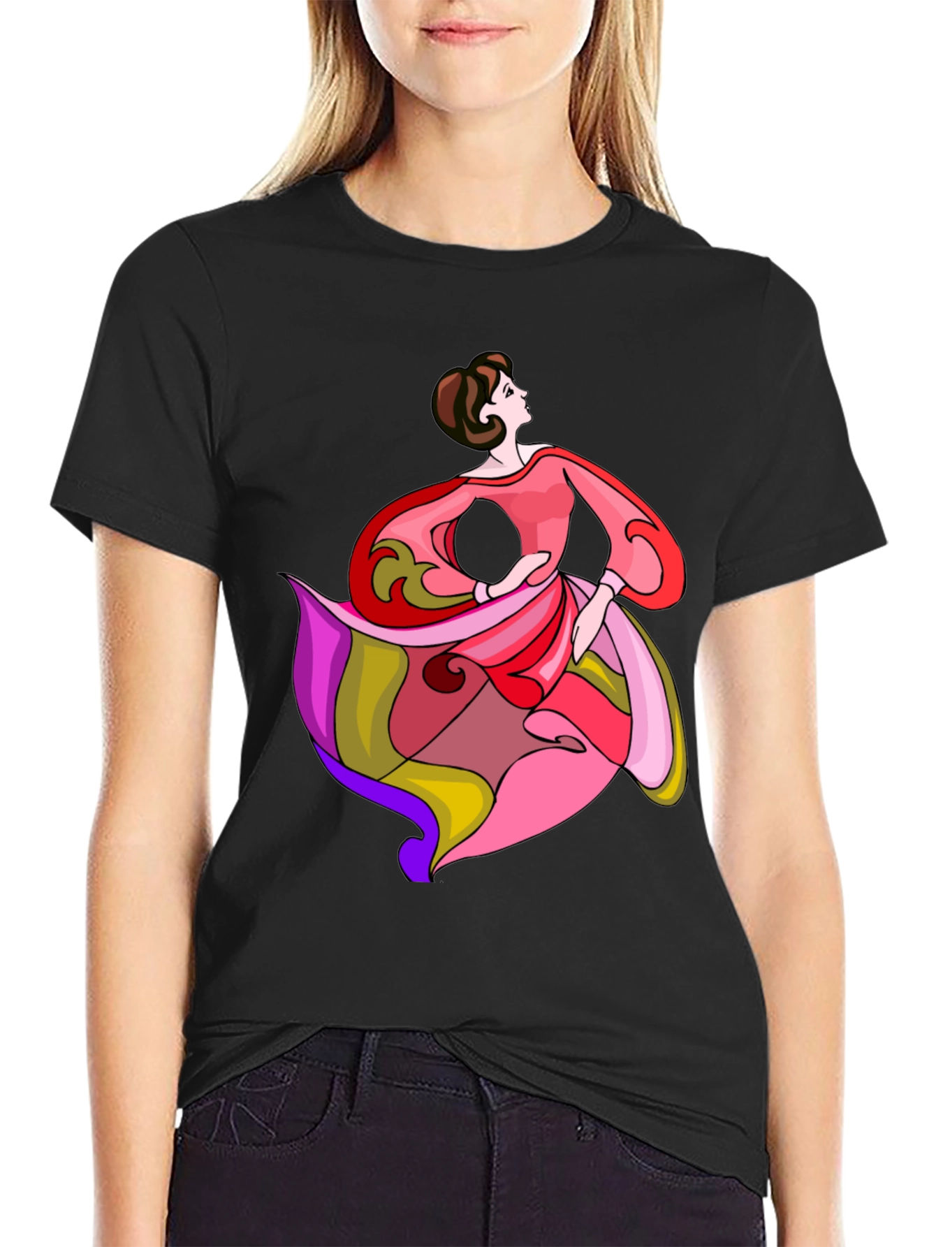 Woman Dancing T-Shirt Artistic Design Casual Wear