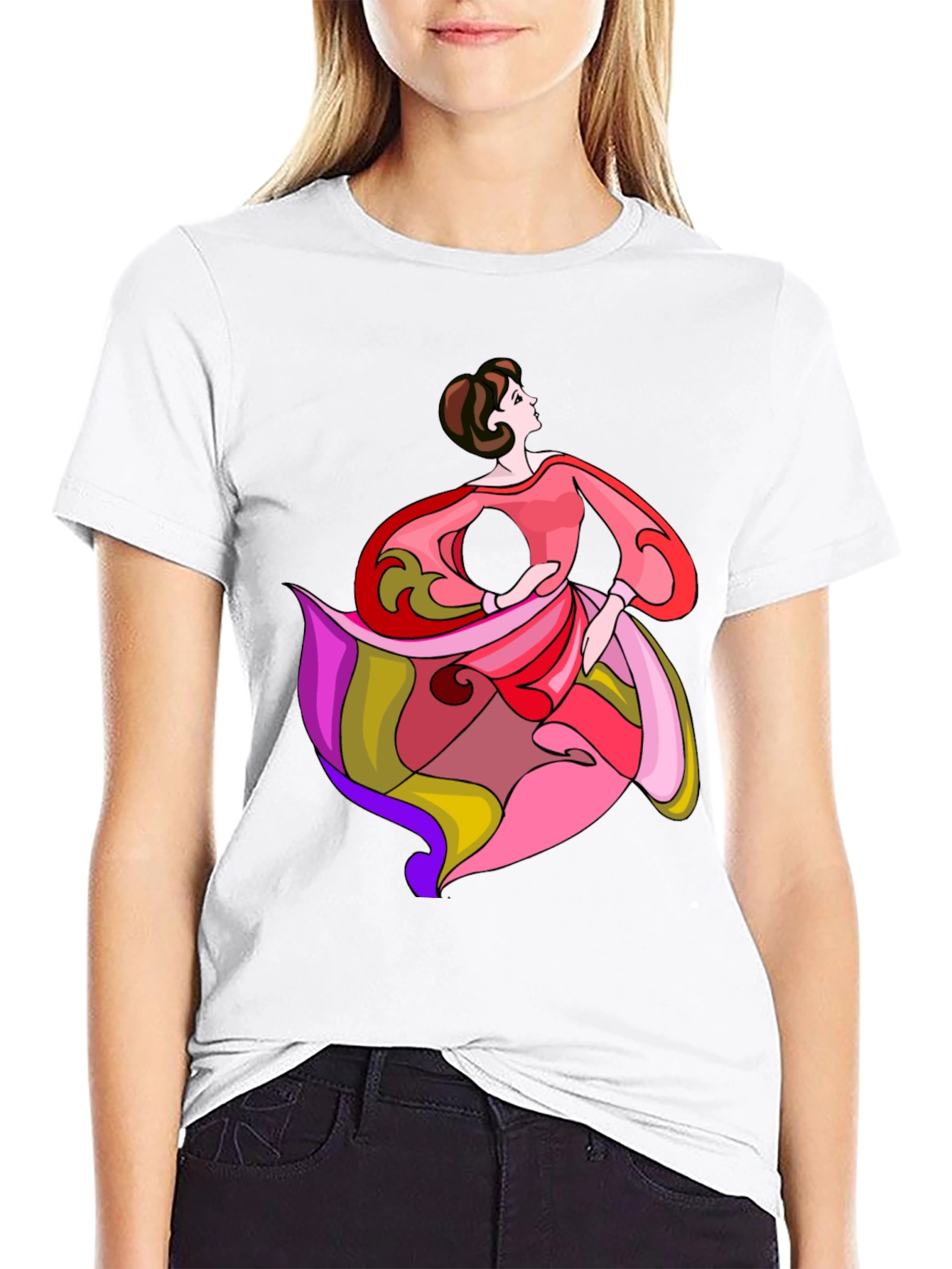 Woman Dancing T-Shirt Artistic Design Casual Wear