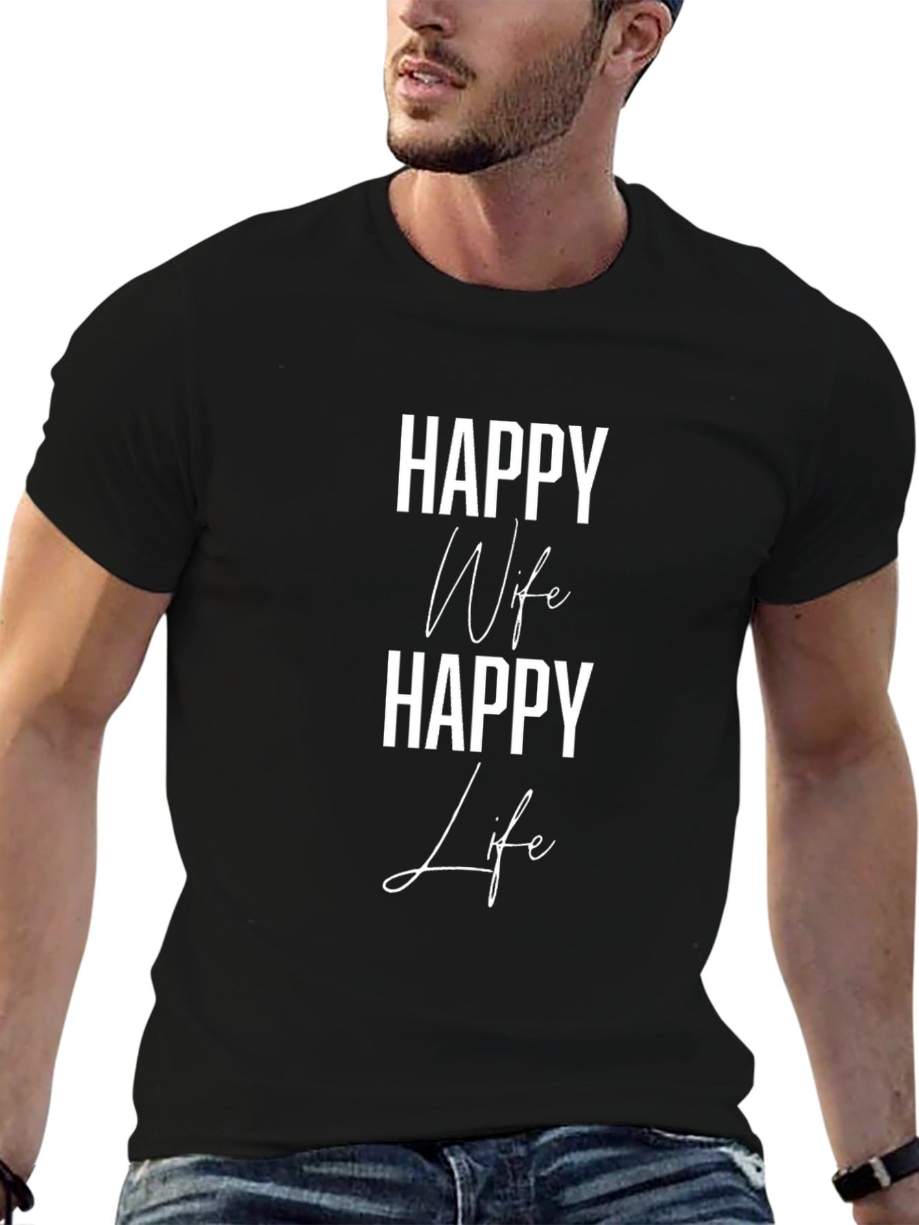 Happy Wife Happy Life T-Shirt - Black Graphic Tee