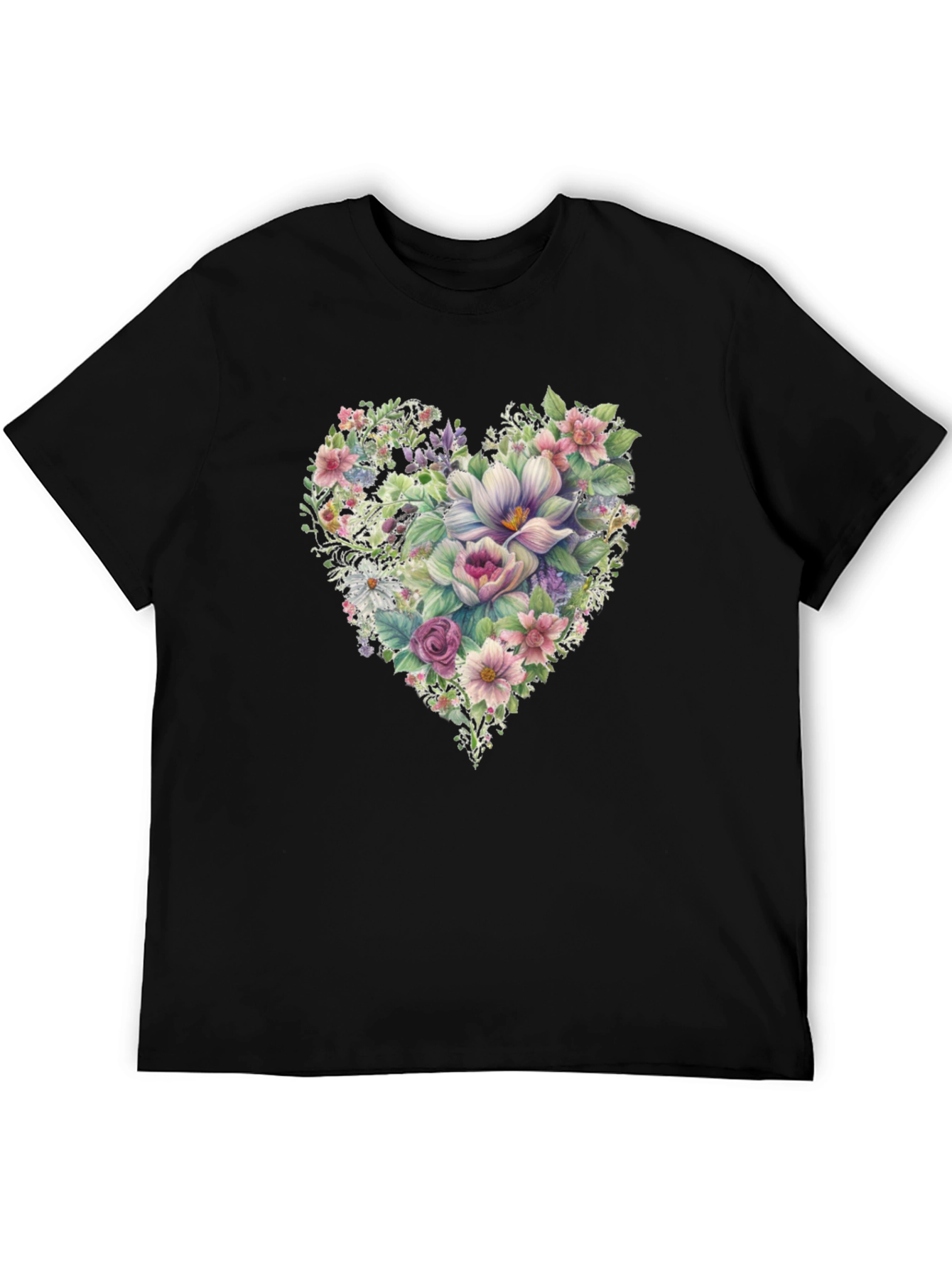 Floral Heart T-Shirt - Black