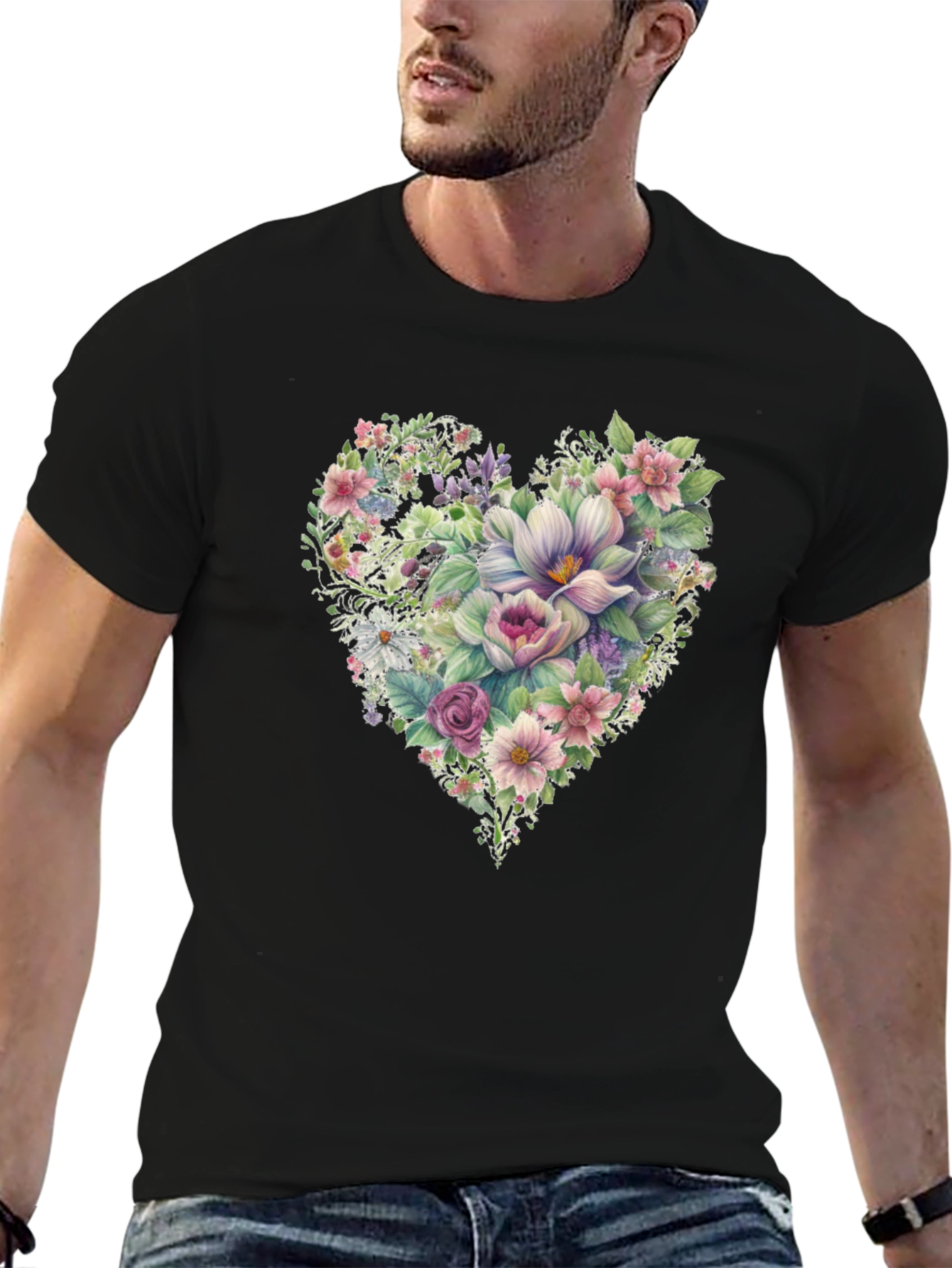 Floral Heart T-Shirt - Black