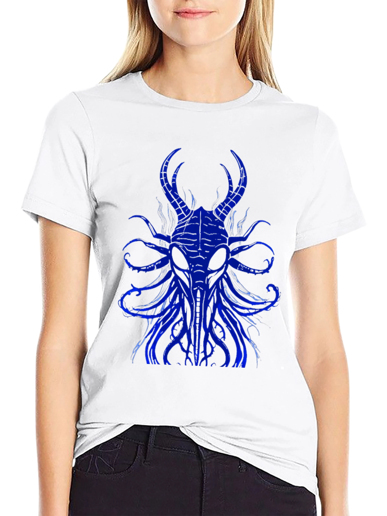 Mens Black T-Shirt with Blue Cthulhu Graphic