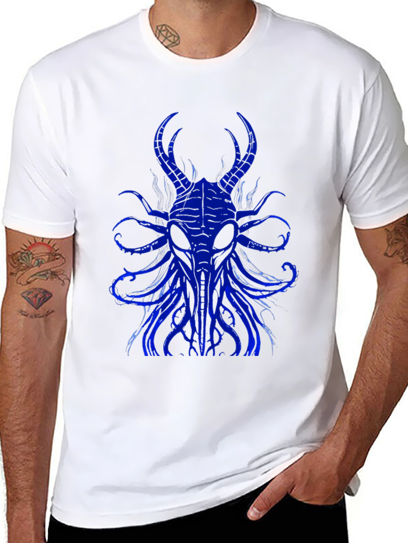 Mens Black T-Shirt with Blue Cthulhu Graphic