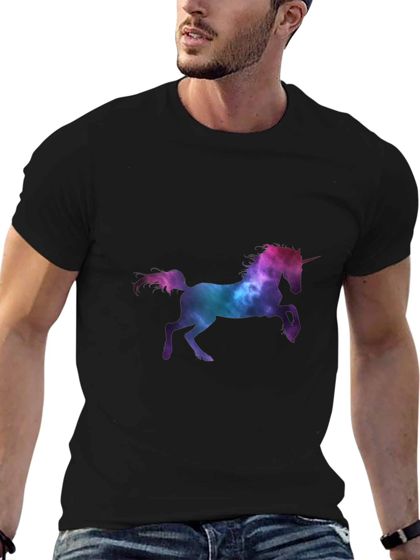 Unicorn Galaxy Print Black T-Shirt