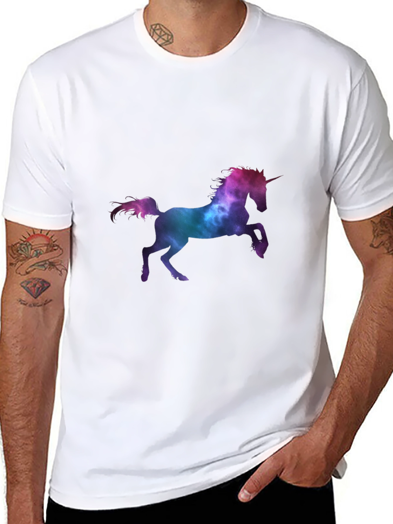 Unicorn Galaxy Print Black T-Shirt