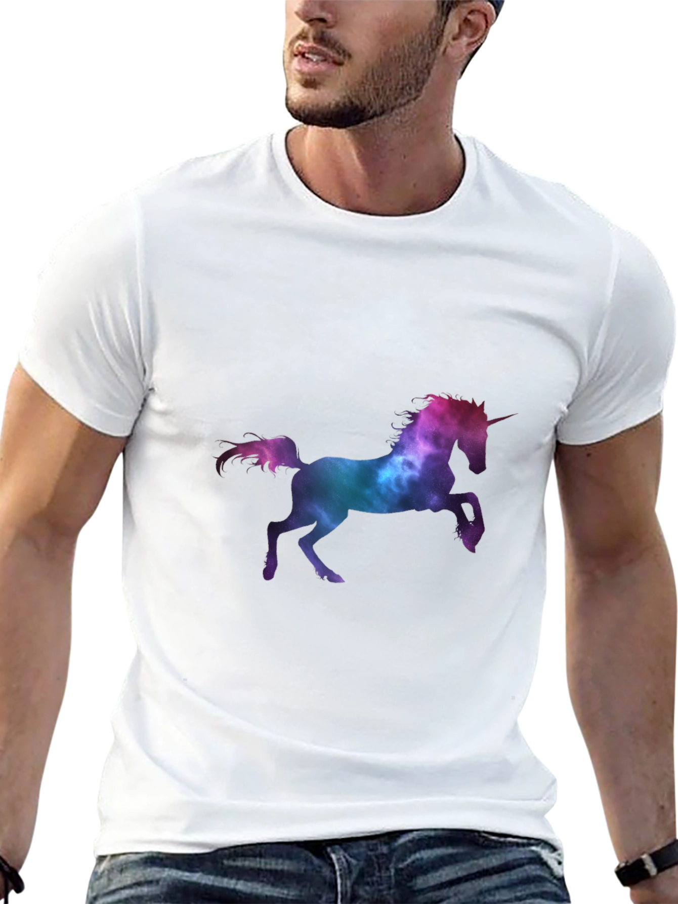Unicorn Galaxy Print Black T-Shirt