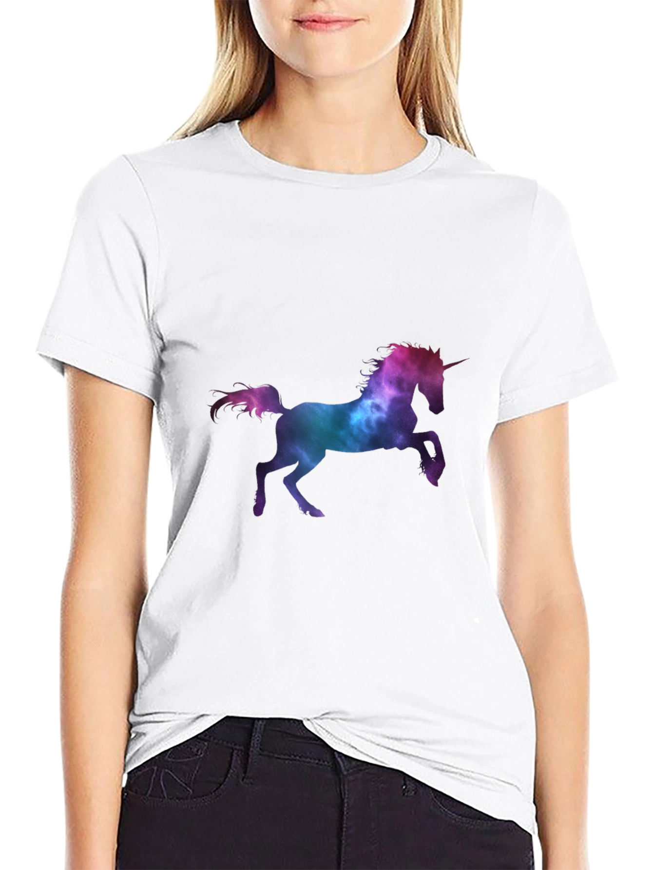 Unicorn Galaxy Print Black T-Shirt