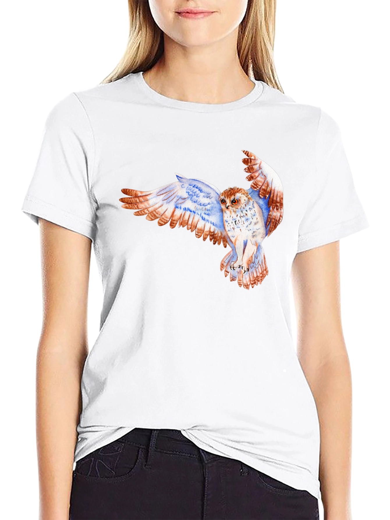 Owl Print Crew Neck T-Shirt - Mens Graphic Tee