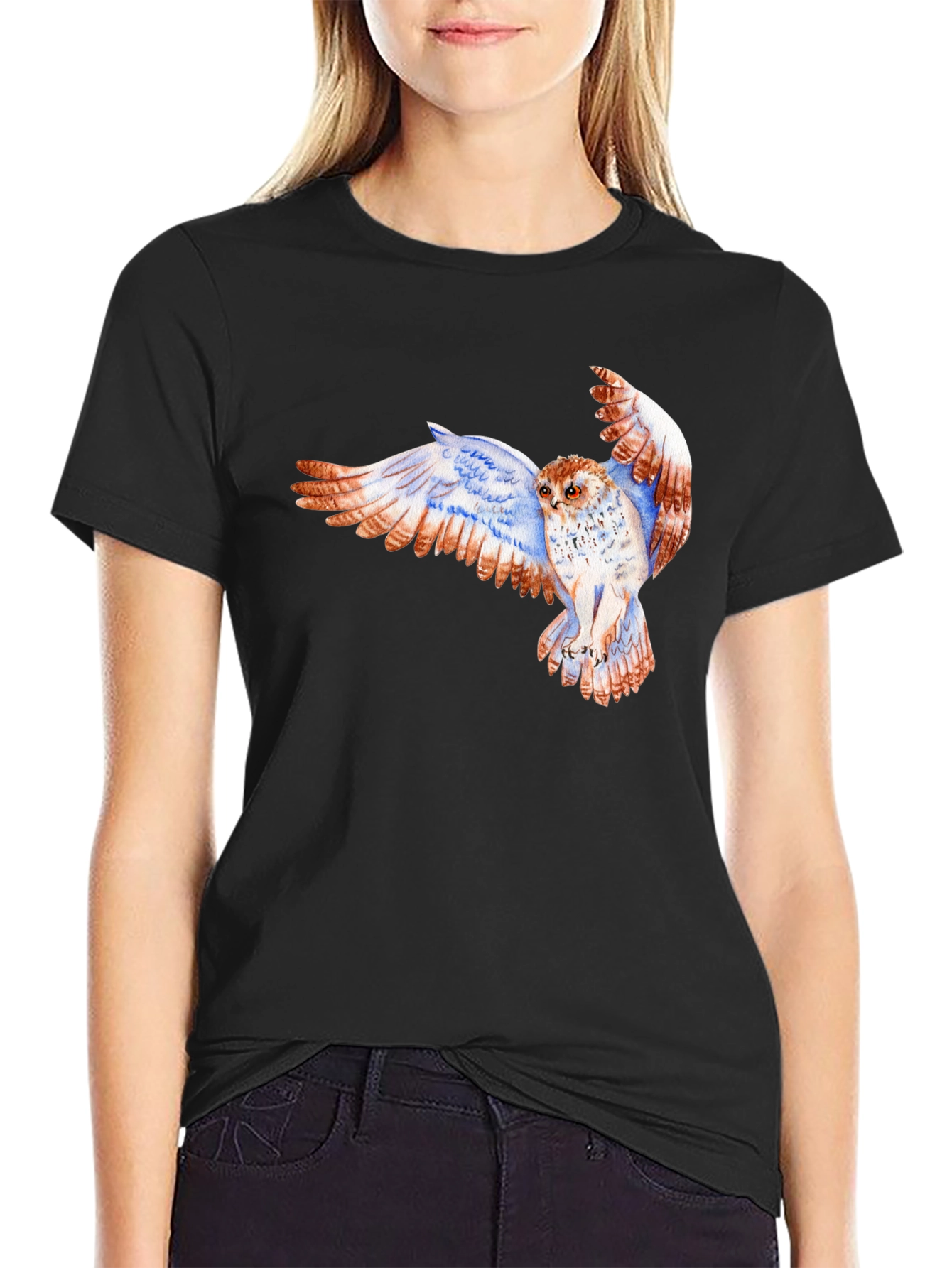 Owl Print Crew Neck T-Shirt - Mens Graphic Tee