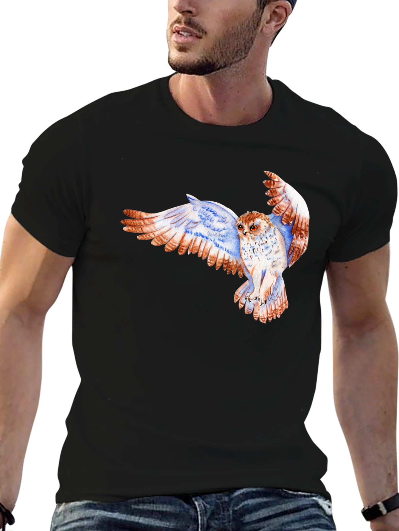 Owl Print Crew Neck T-Shirt - Mens Graphic Tee