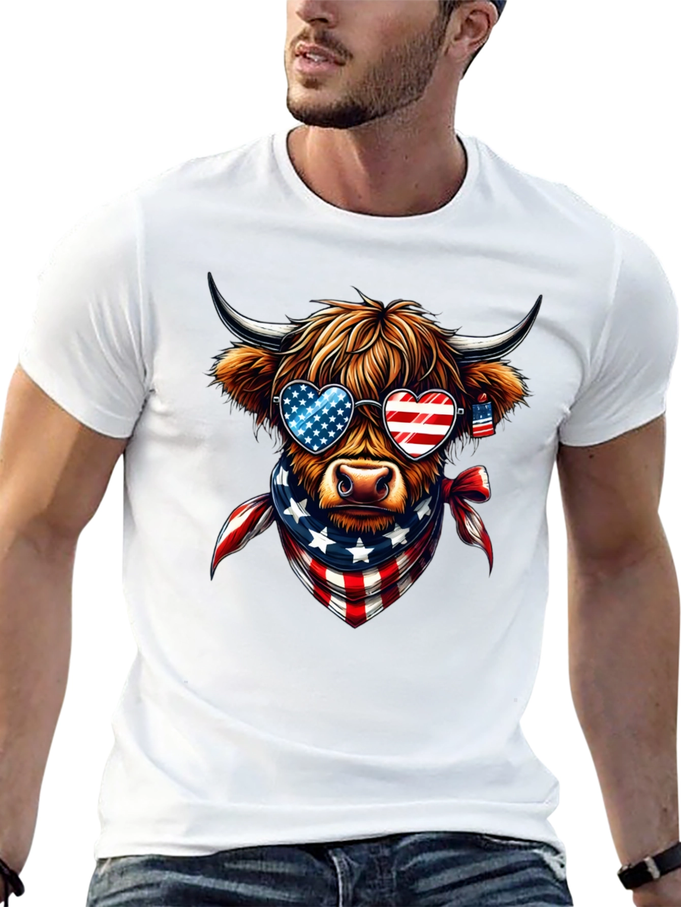 Patriotic Highland Cow T-Shirt - USA Pride
