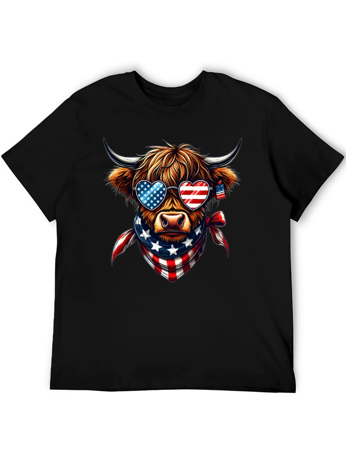 Patriotic Highland Cow T-Shirt - USA Pride