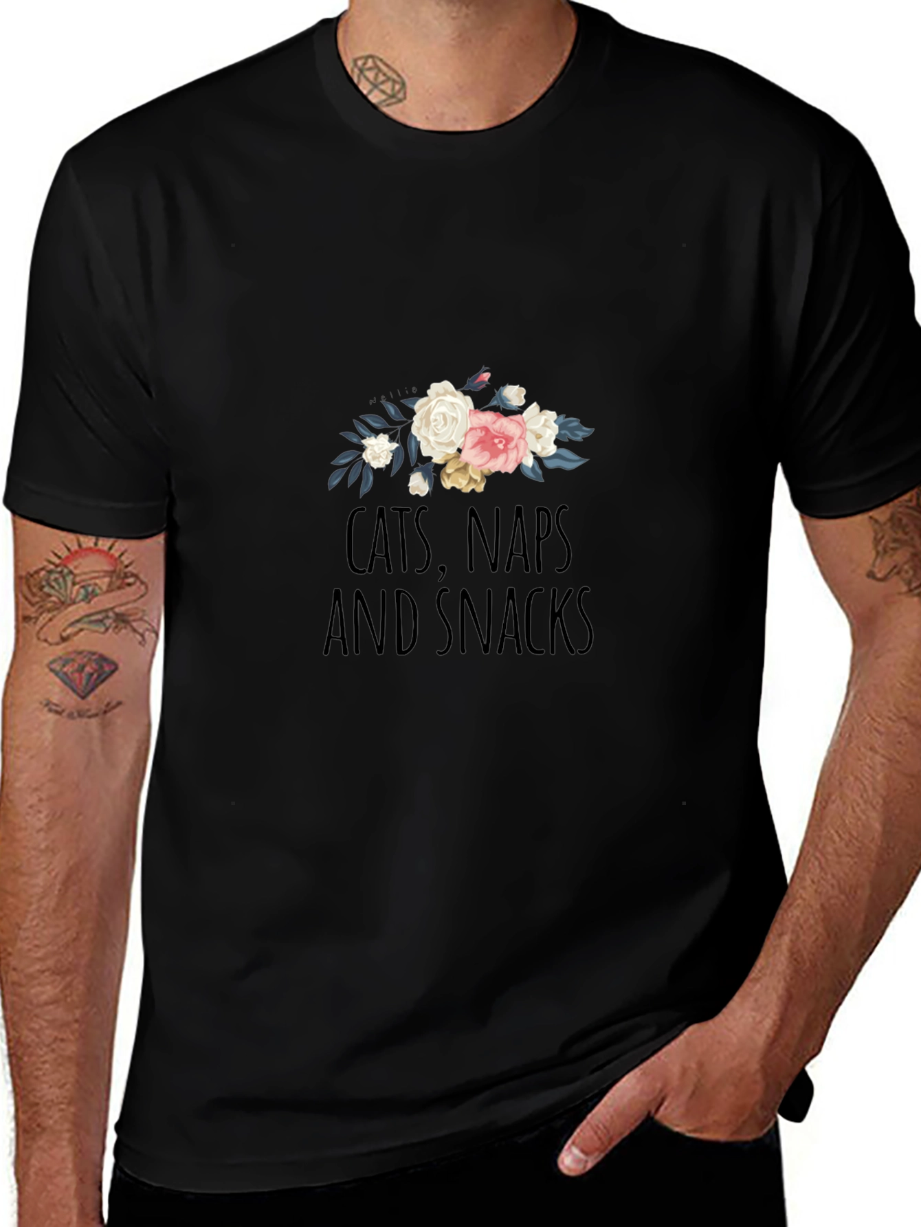 Cats Naps Snacks Floral T-Shirt