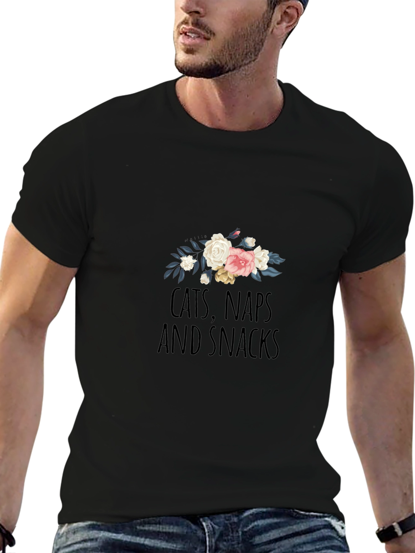 Cats Naps Snacks Floral T-Shirt