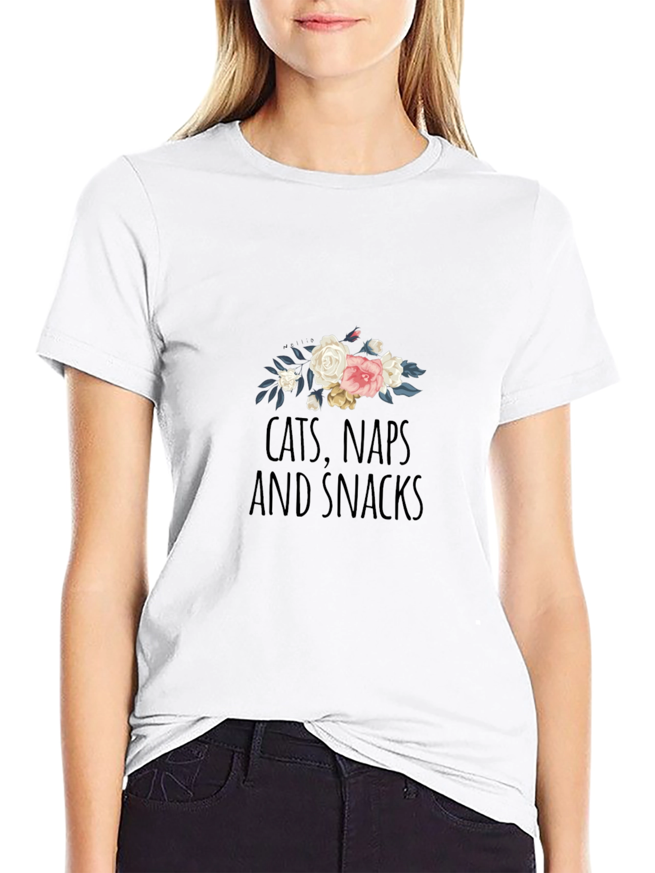 Cats Naps Snacks Floral T-Shirt